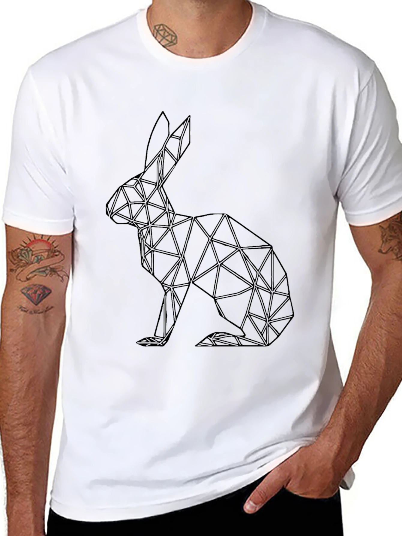 Geometric Hare Print Black T-Shirt