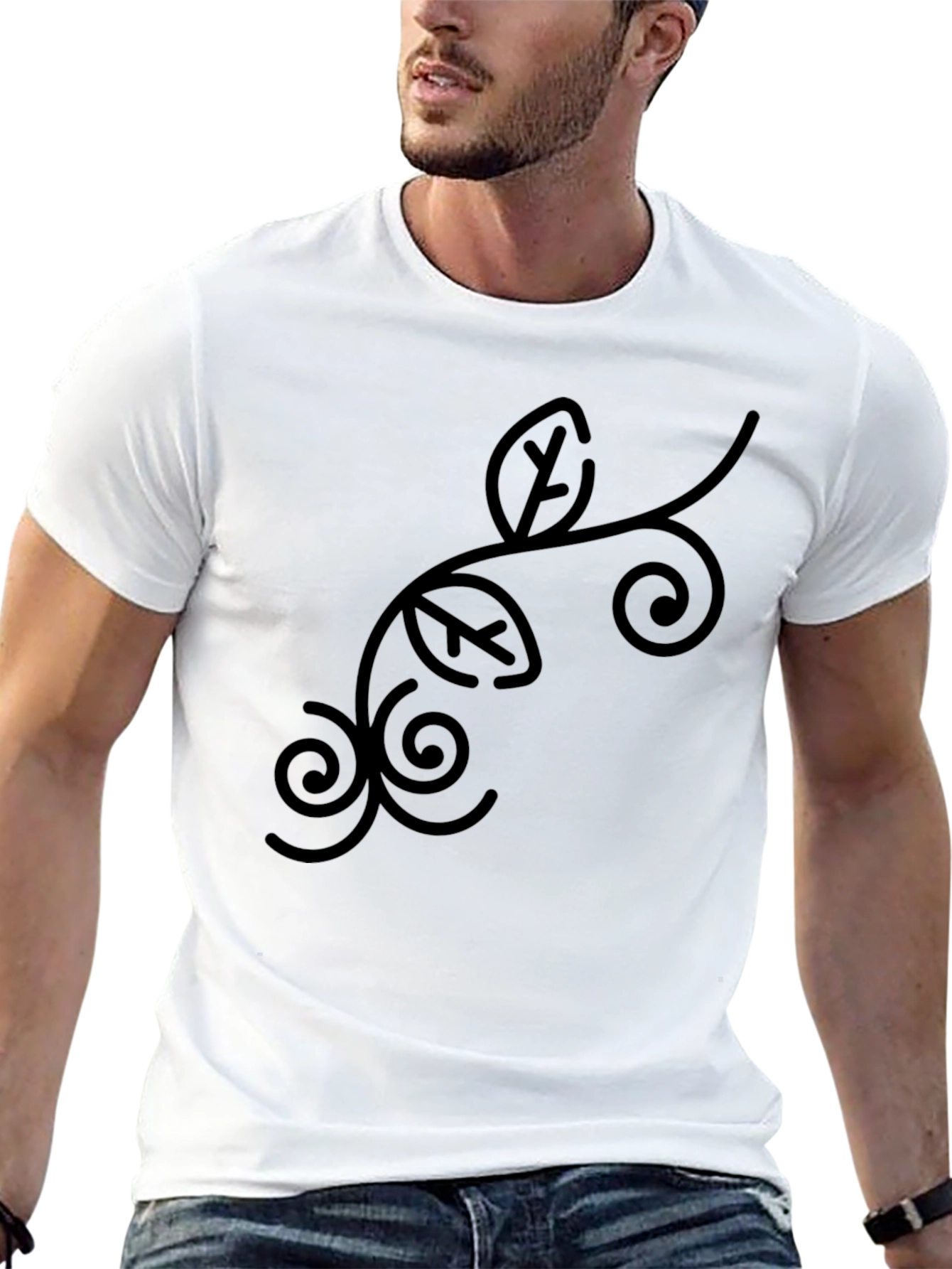 Mens Black Graphic Tee - Leaf Vine Design