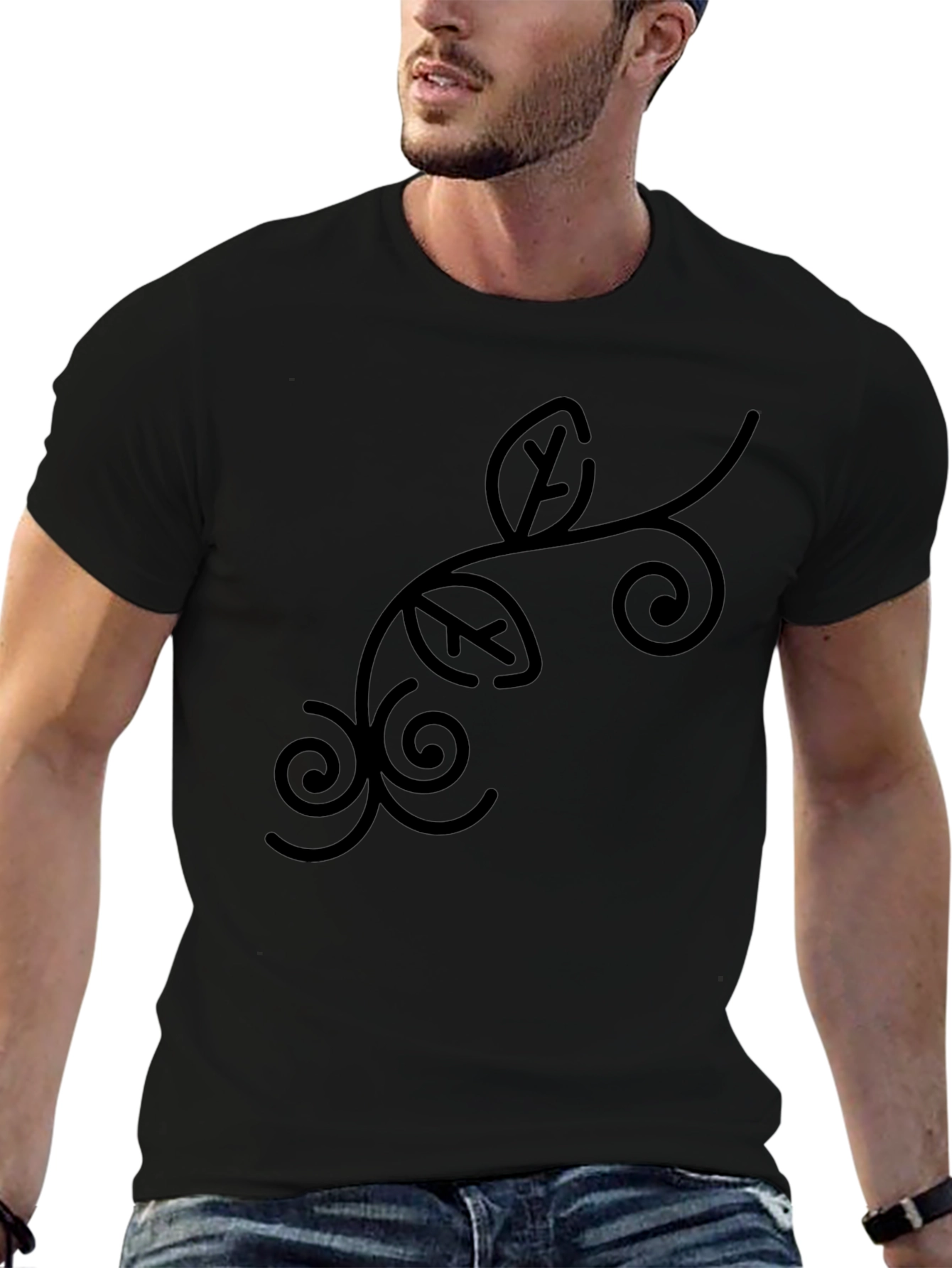 Mens Black Graphic Tee - Leaf Vine Design