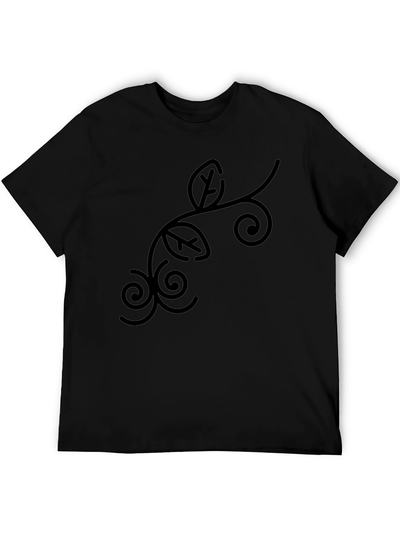 Mens Black Graphic Tee - Leaf Vine Design
