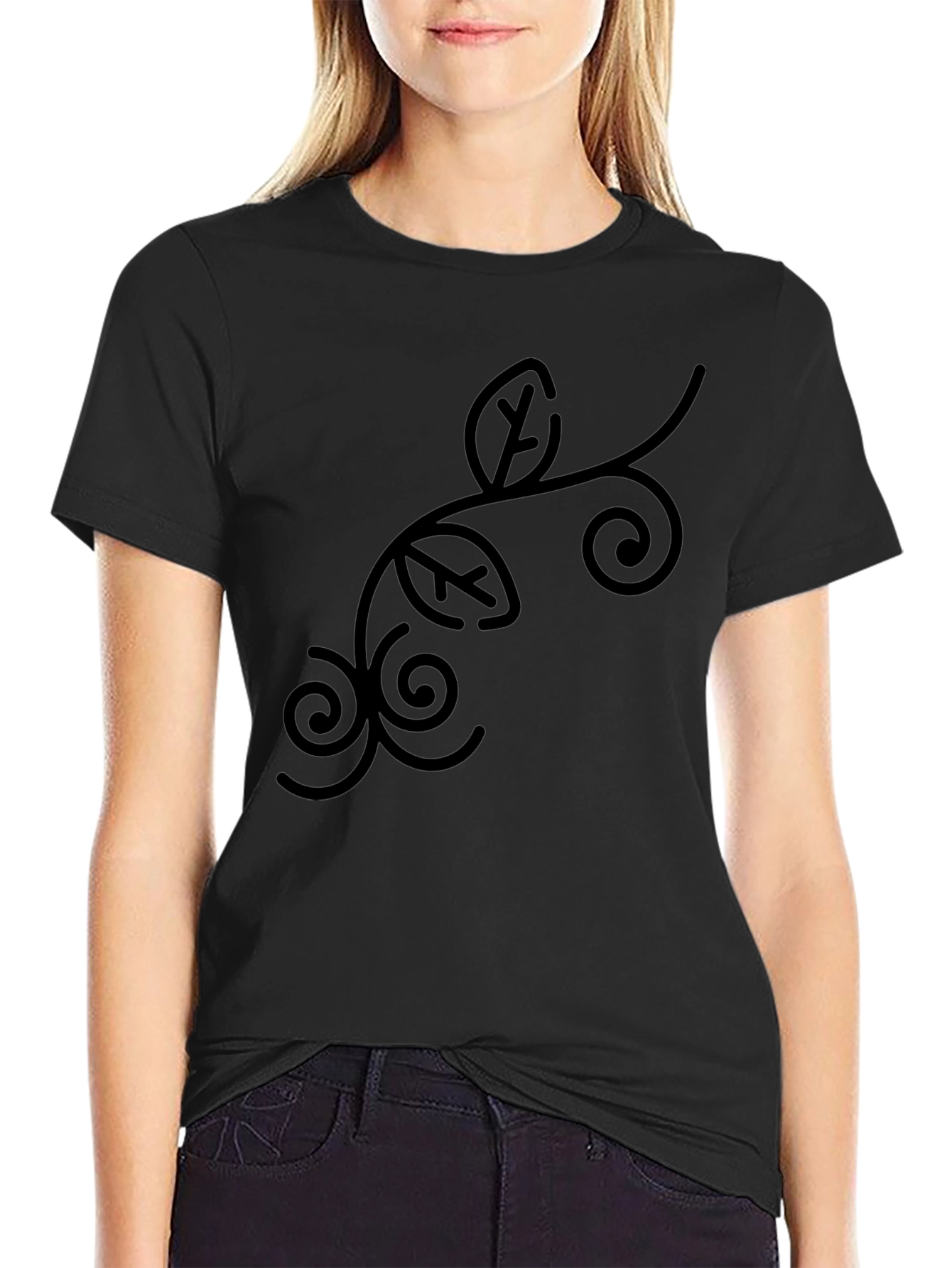 Mens Black Graphic Tee - Leaf Vine Design