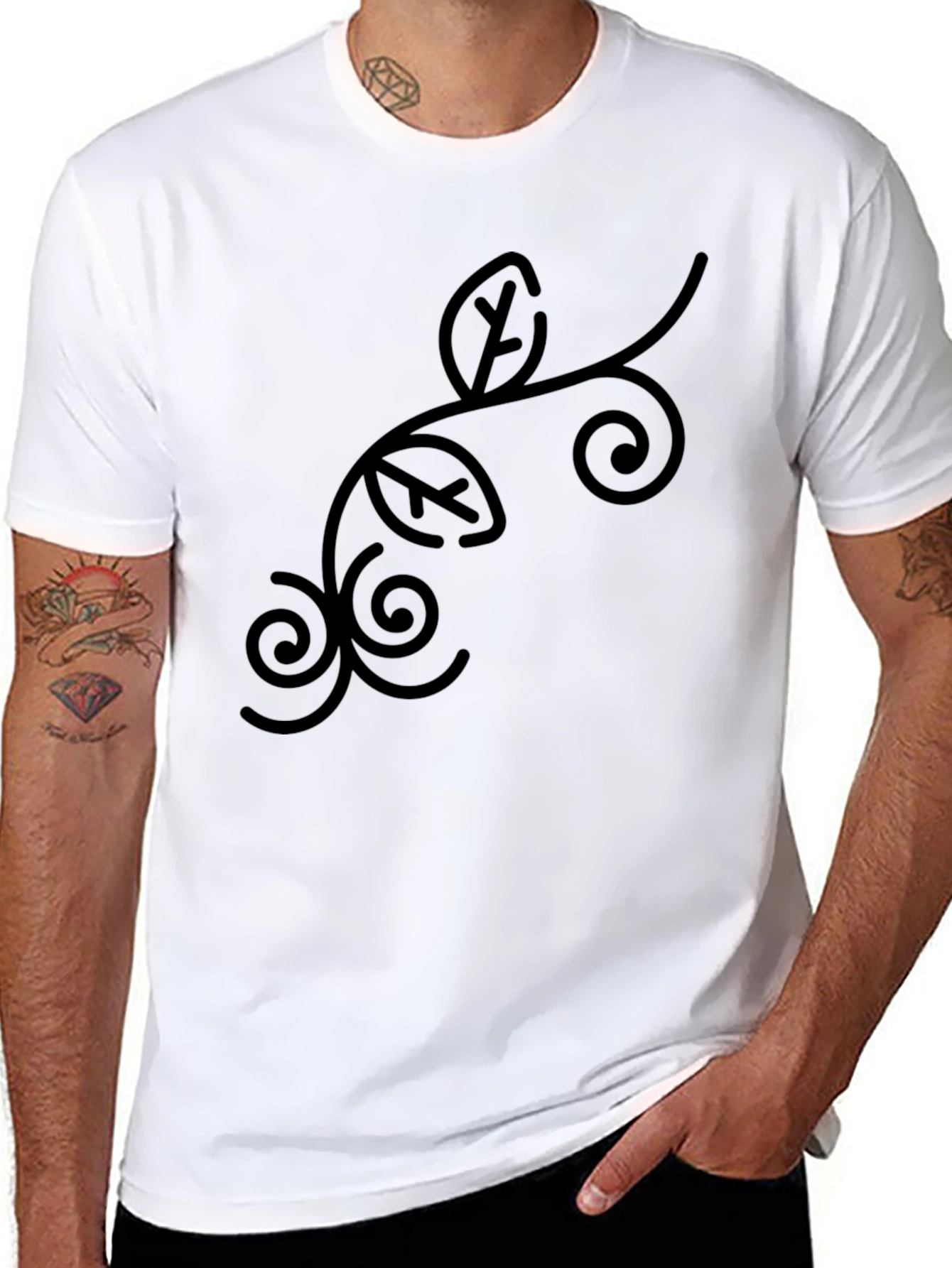 Mens Black Graphic Tee - Leaf Vine Design