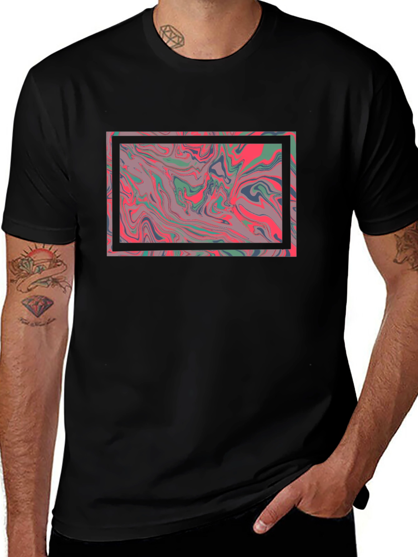Abstract Marble Graphic Tee - Stylish Black T-Shirt