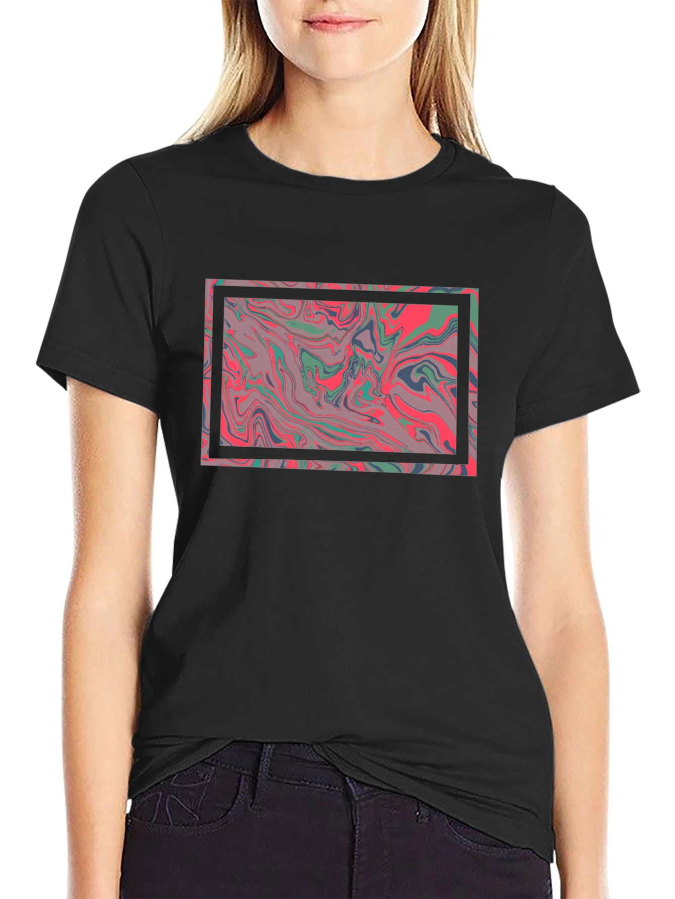 Abstract Marble Graphic Tee - Stylish Black T-Shirt