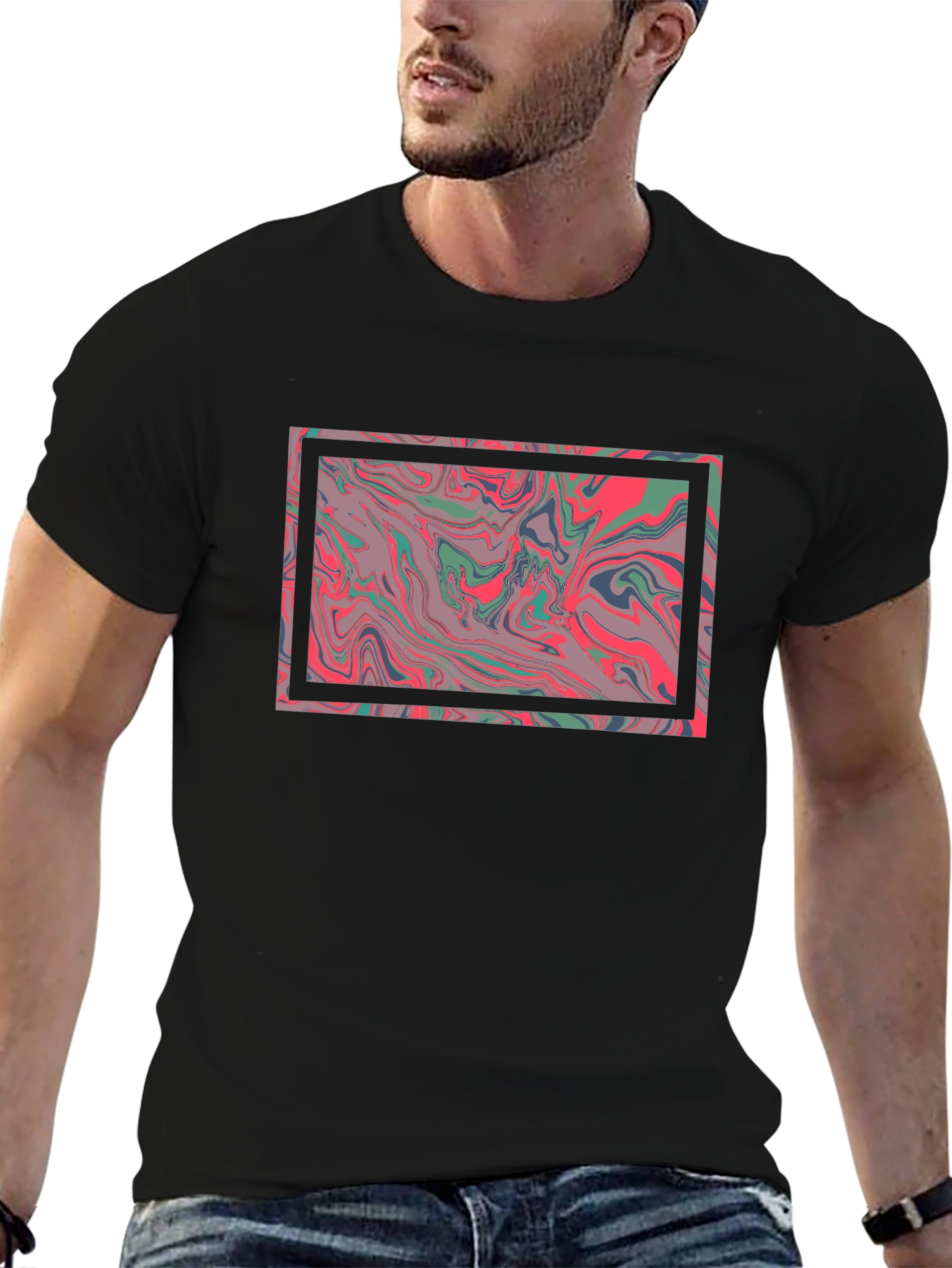 Abstract Marble Graphic Tee - Stylish Black T-Shirt