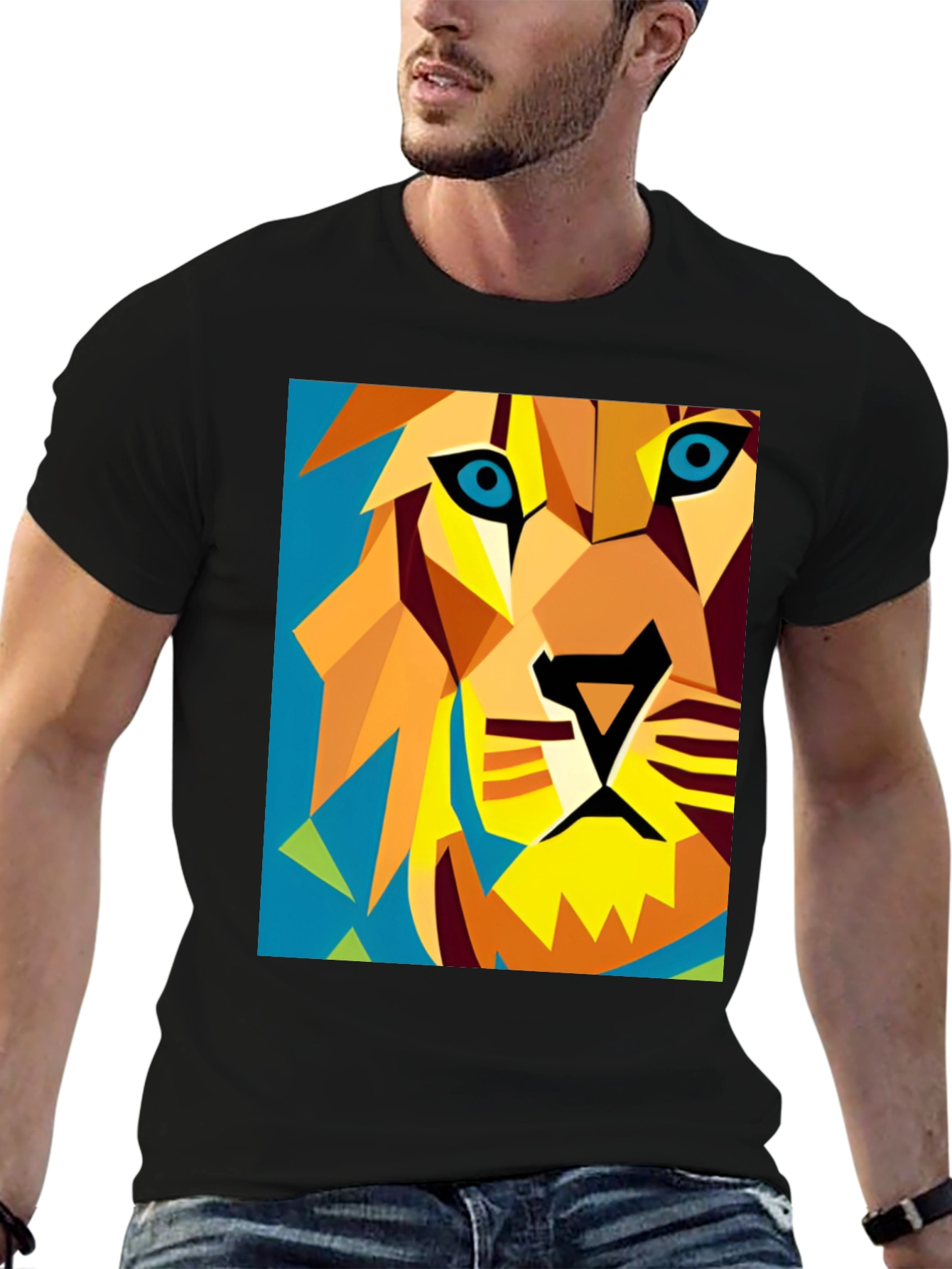 Geometric Lion Graphic Tee - Modern Art Style