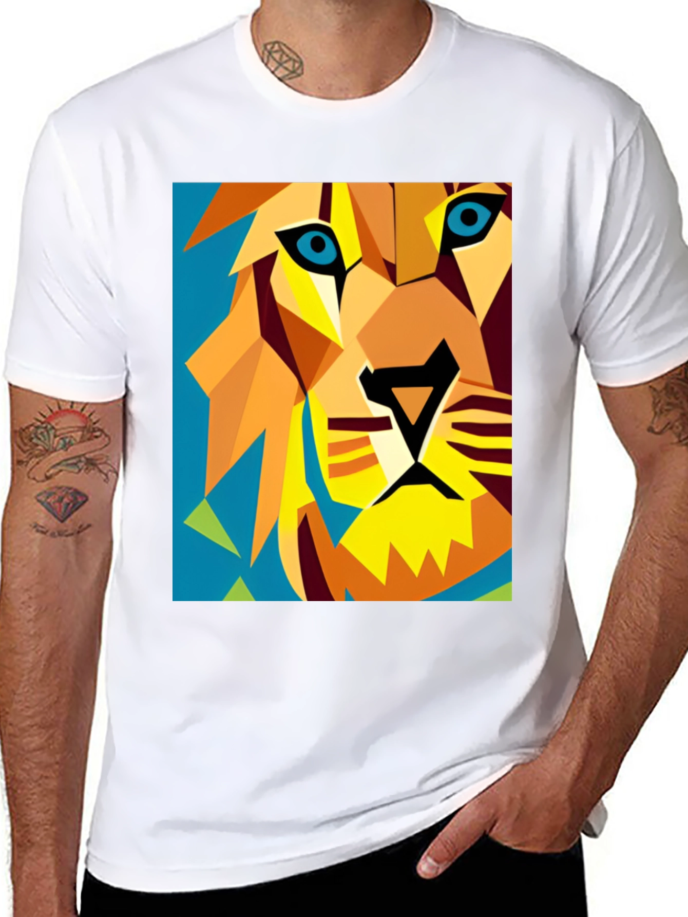 Geometric Lion Graphic Tee - Modern Art Style