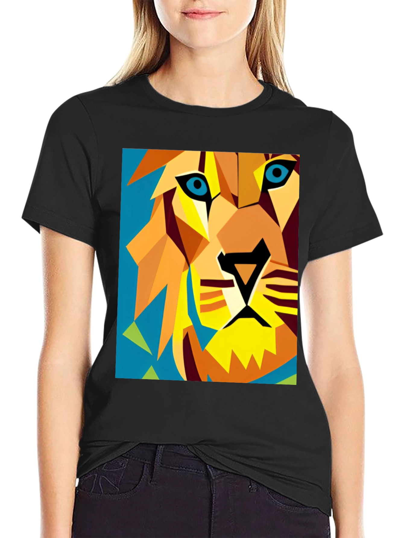 Geometric Lion Graphic Tee - Modern Art Style
