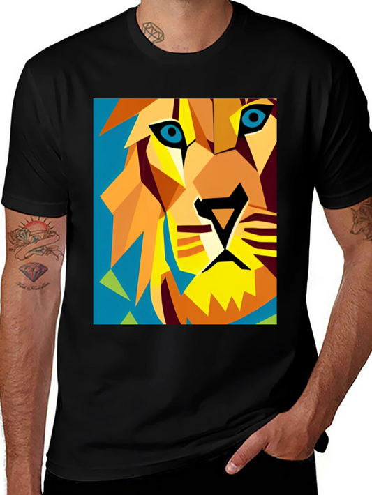 Geometric Lion Graphic Tee - Modern Art Style
