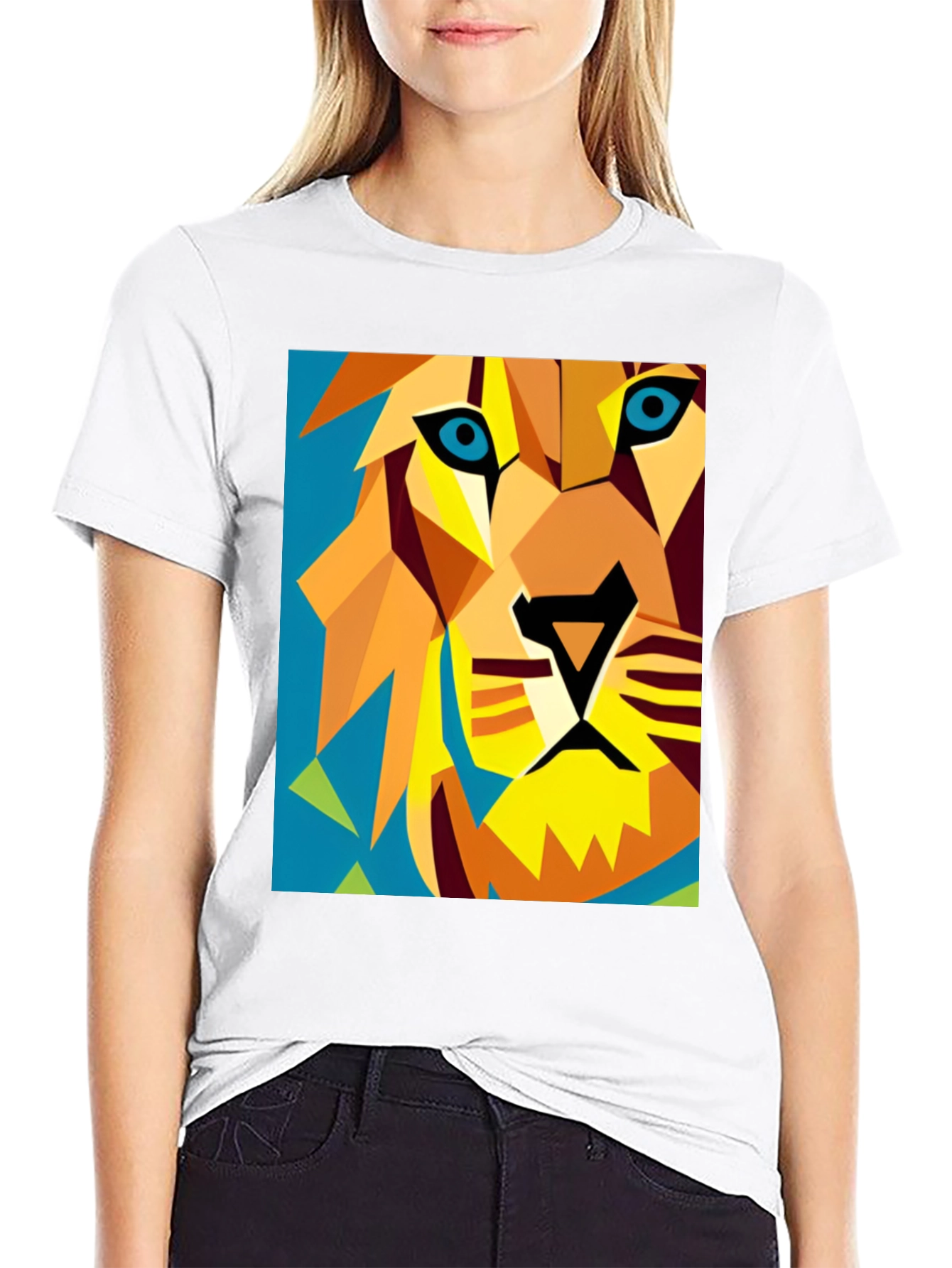 Geometric Lion Graphic Tee - Modern Art Style