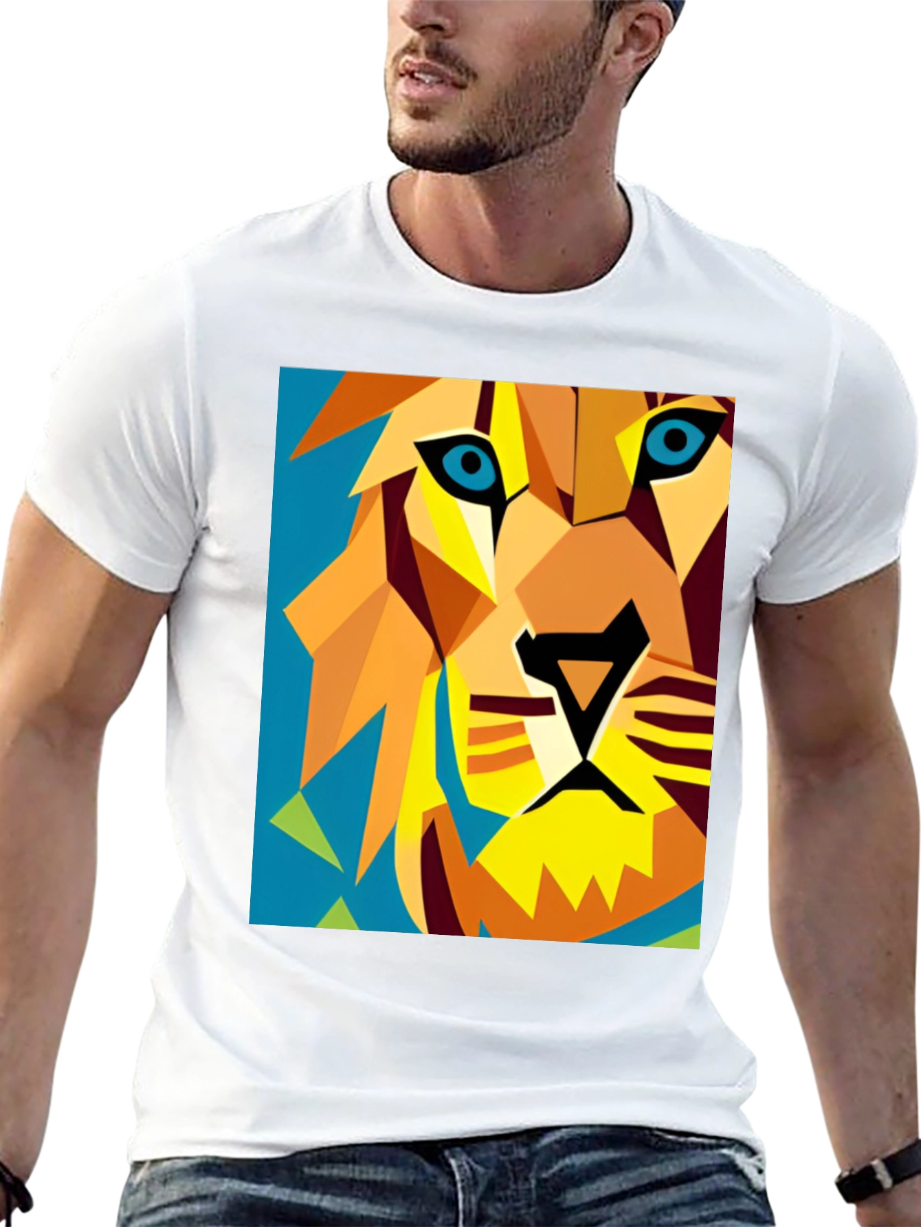 Geometric Lion Graphic Tee - Modern Art Style