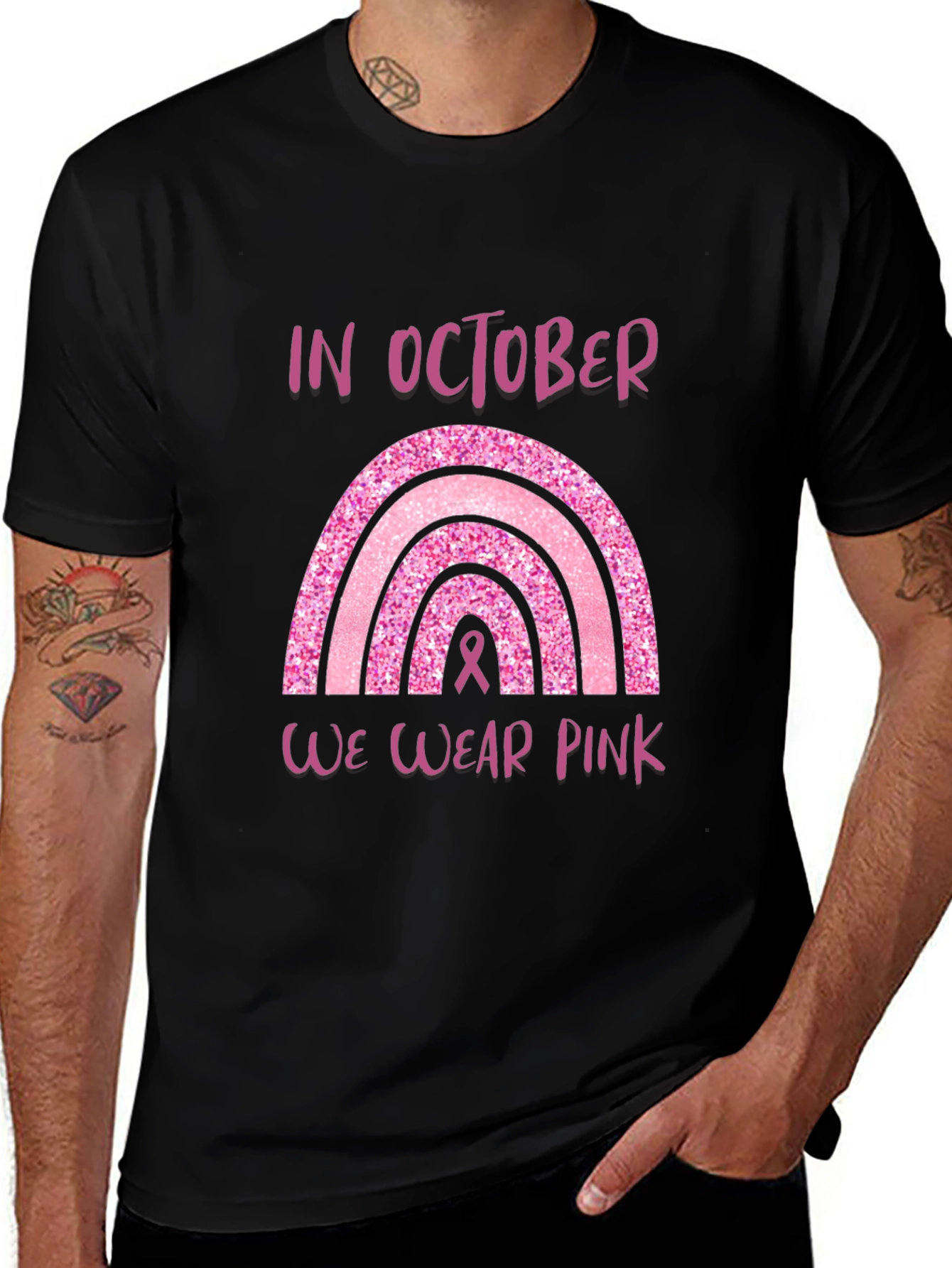 Pink October Breast Cancer Awareness Rainbow T-Shirt