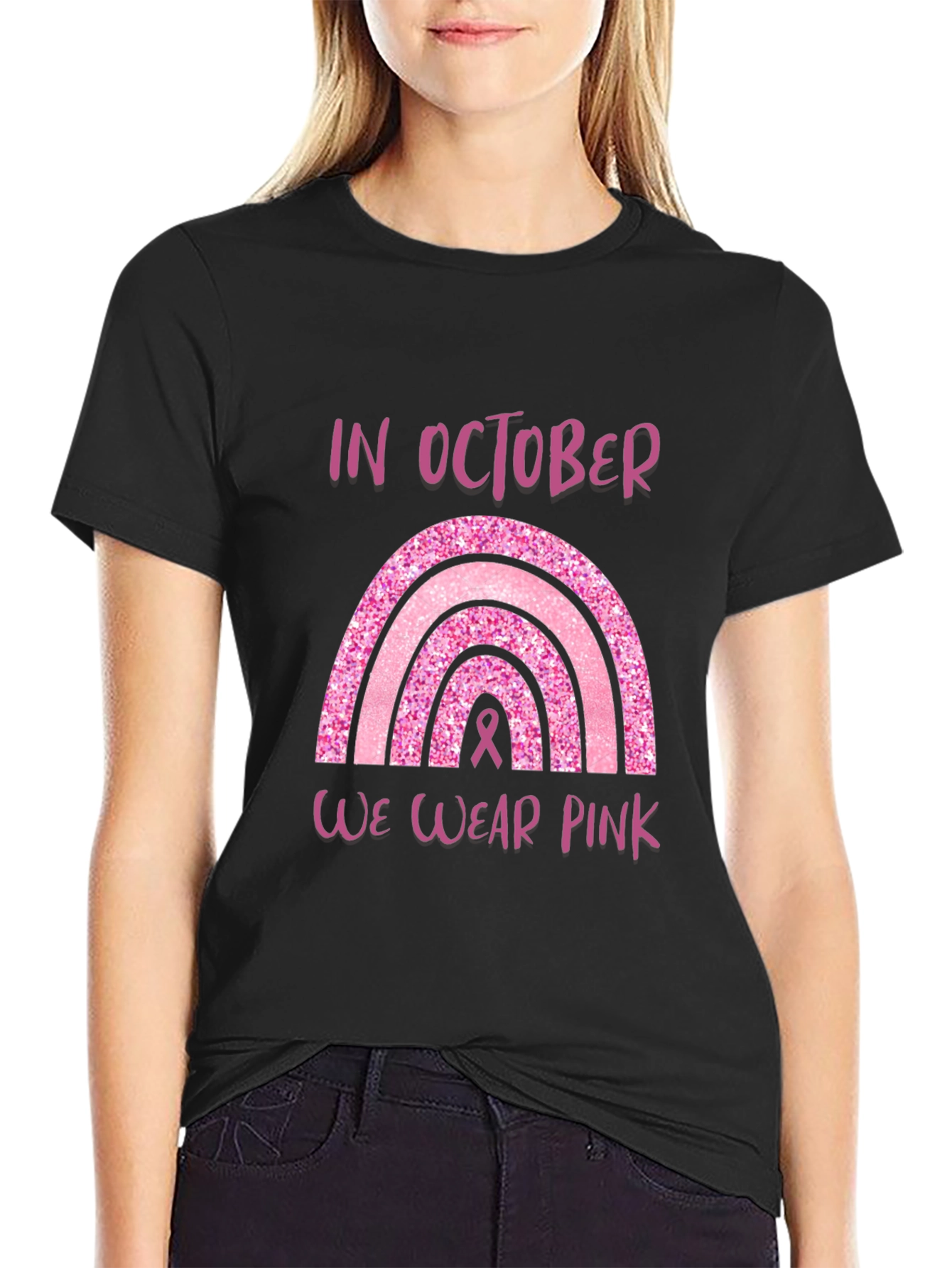 Pink October Breast Cancer Awareness Rainbow T-Shirt