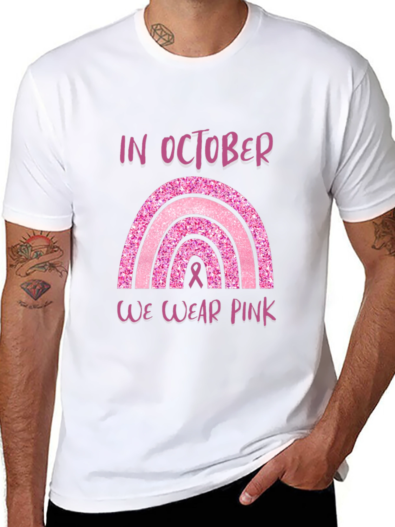 Pink October Breast Cancer Awareness Rainbow T-Shirt