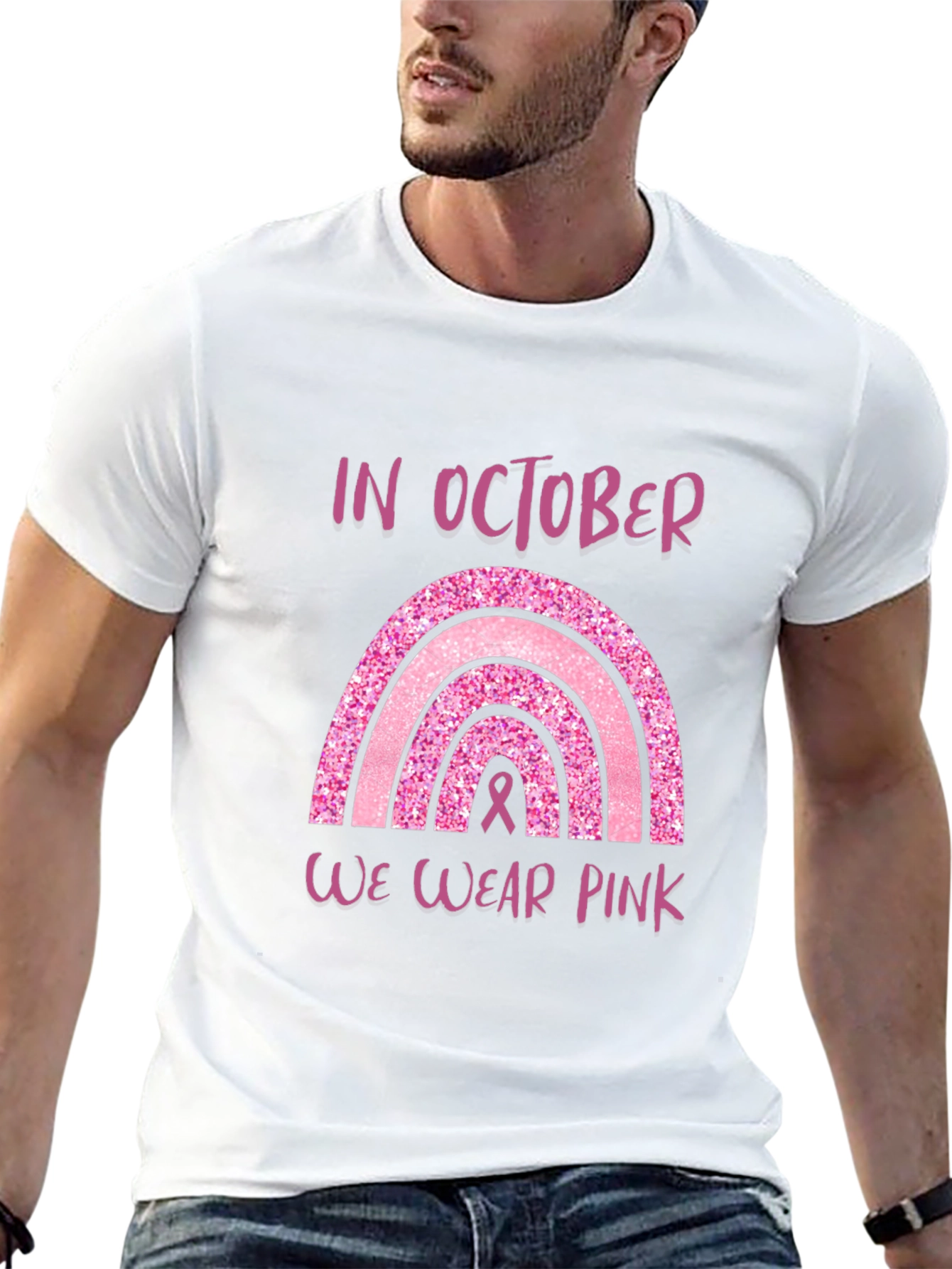 Pink October Breast Cancer Awareness Rainbow T-Shirt