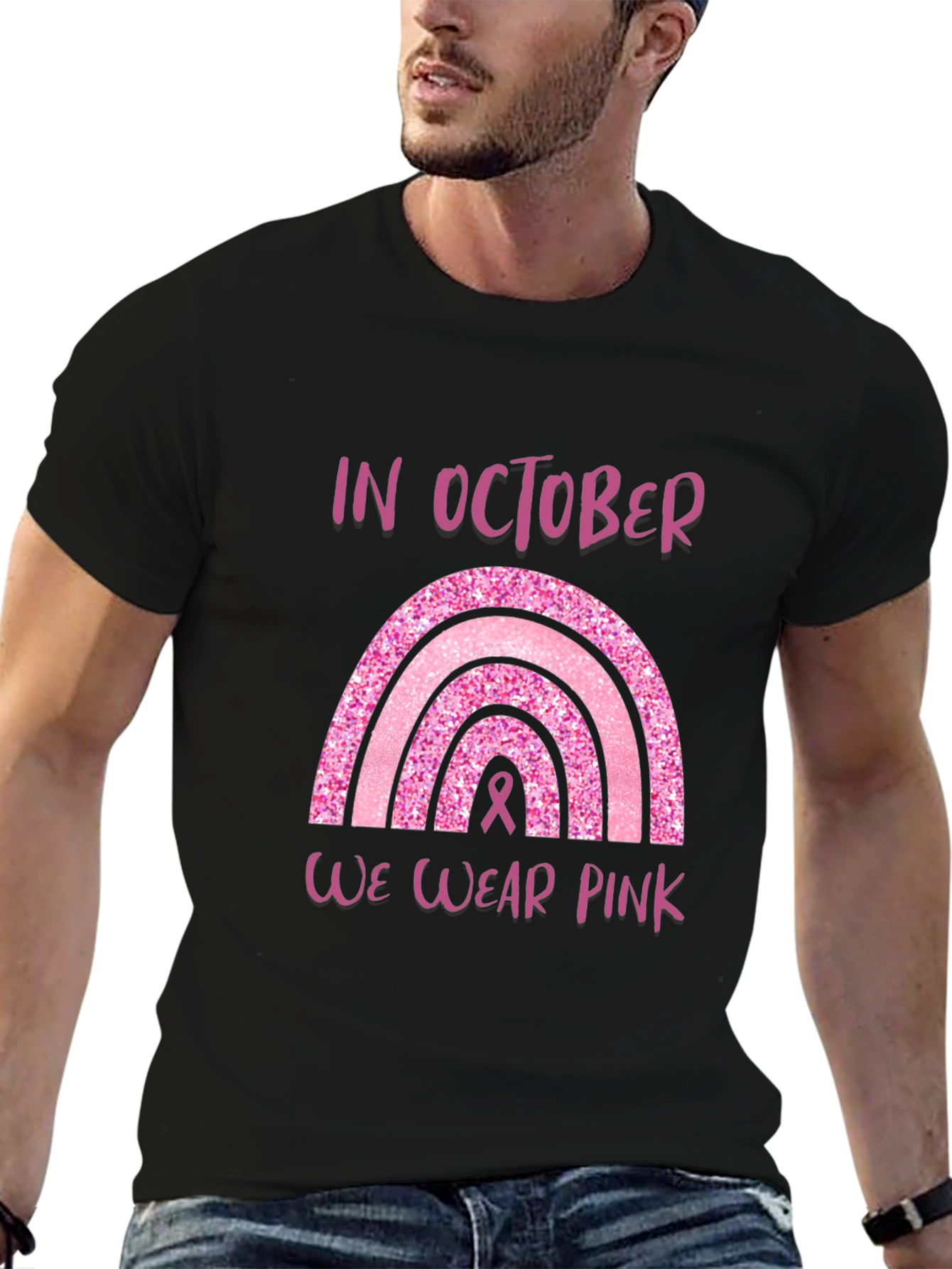Pink October Breast Cancer Awareness Rainbow T-Shirt