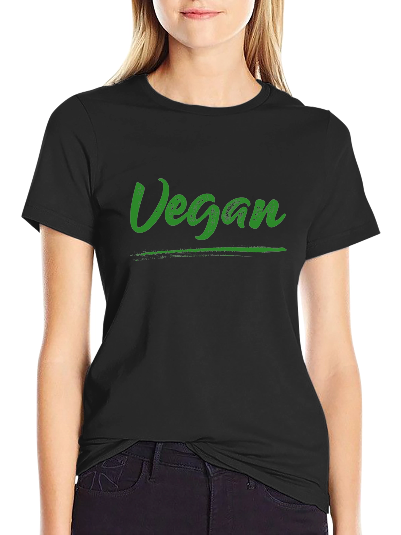 Vegan T-Shirt - Green Text on Black Tee