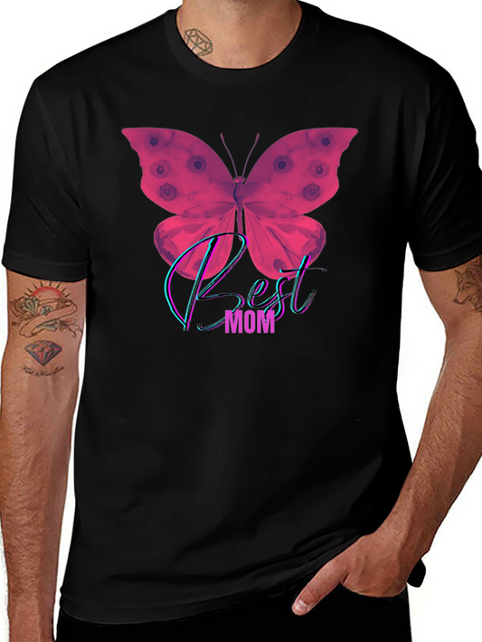 Best Mom Butterfly Graphic T-Shirt - Black