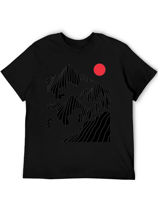 Abstract Mountain Sunset Graphic Tee - Black