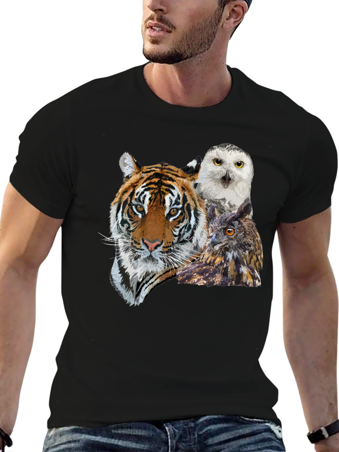 Tiger & Owl Graphic Print Black T-Shirt