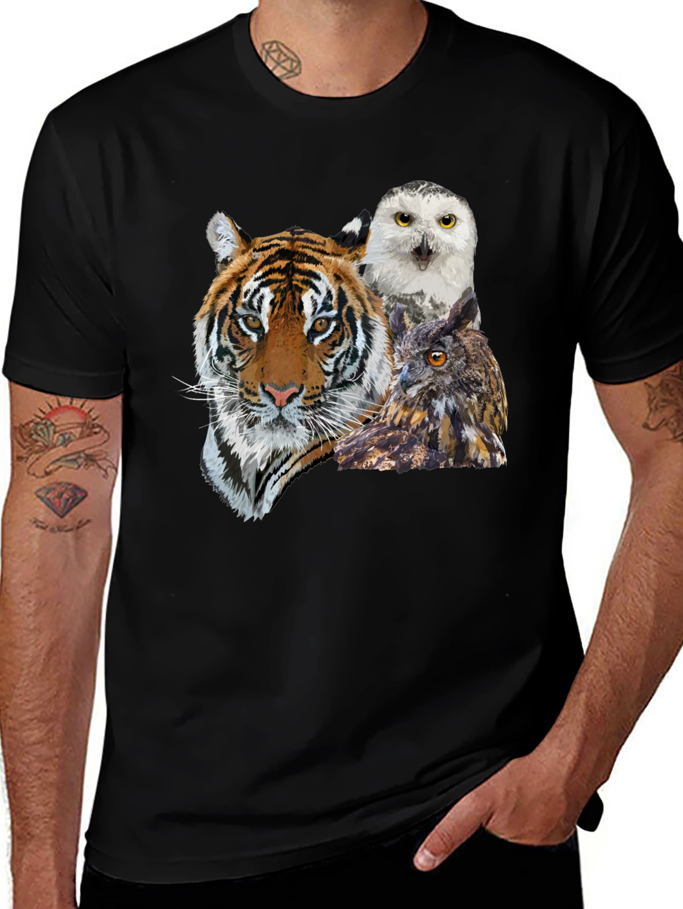 Tiger & Owl Graphic Print Black T-Shirt