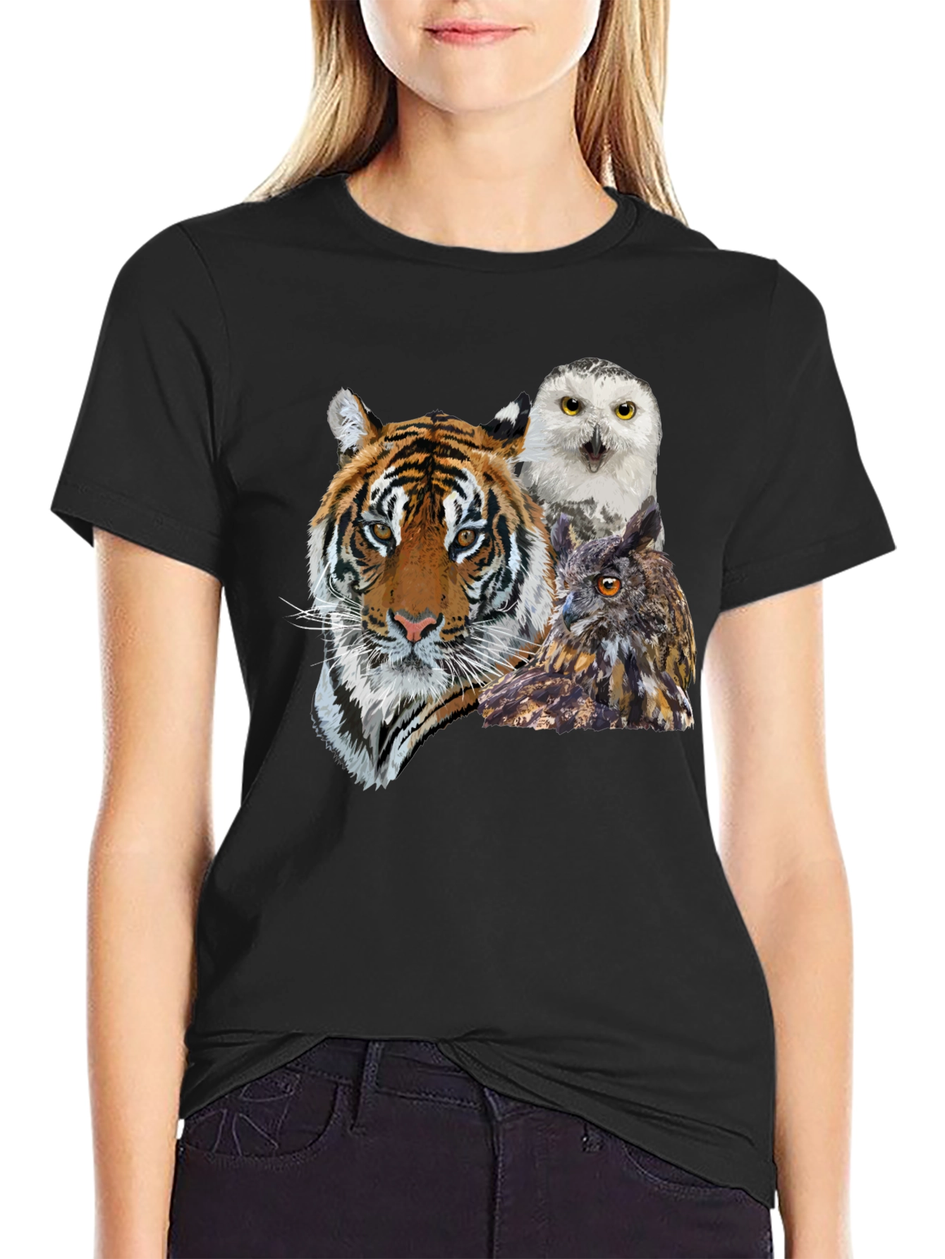 Tiger & Owl Graphic Print Black T-Shirt