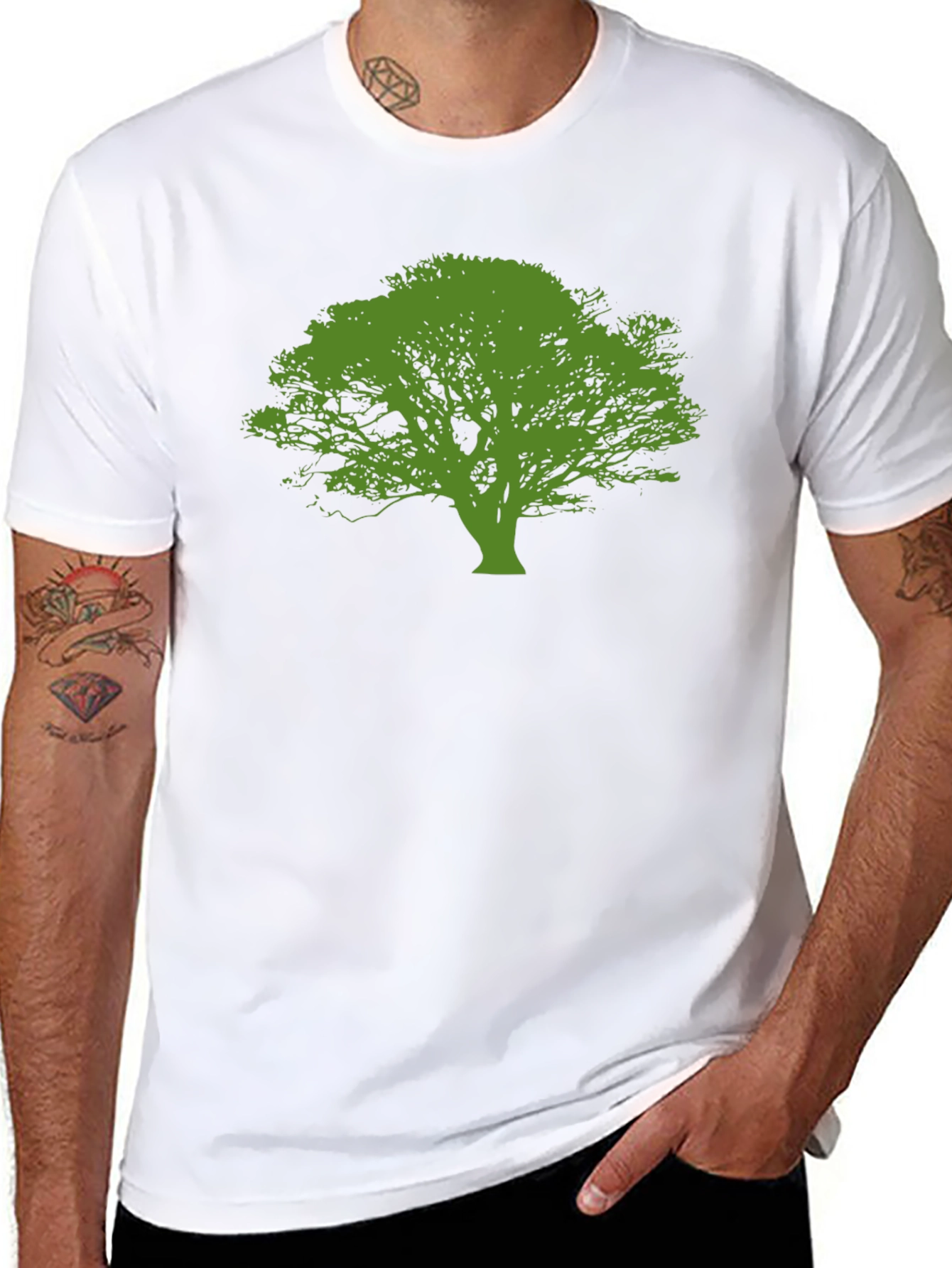 Green Tree Graphic Black T-Shirt