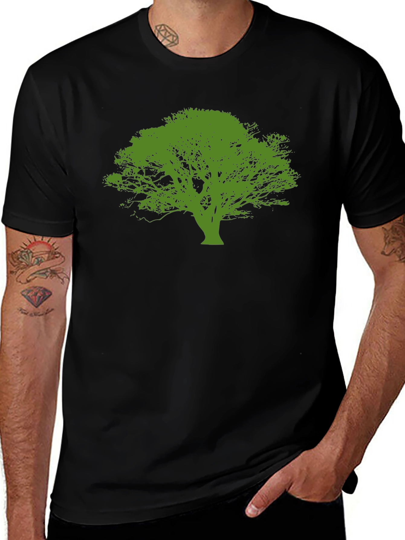 Green Tree Graphic Black T-Shirt