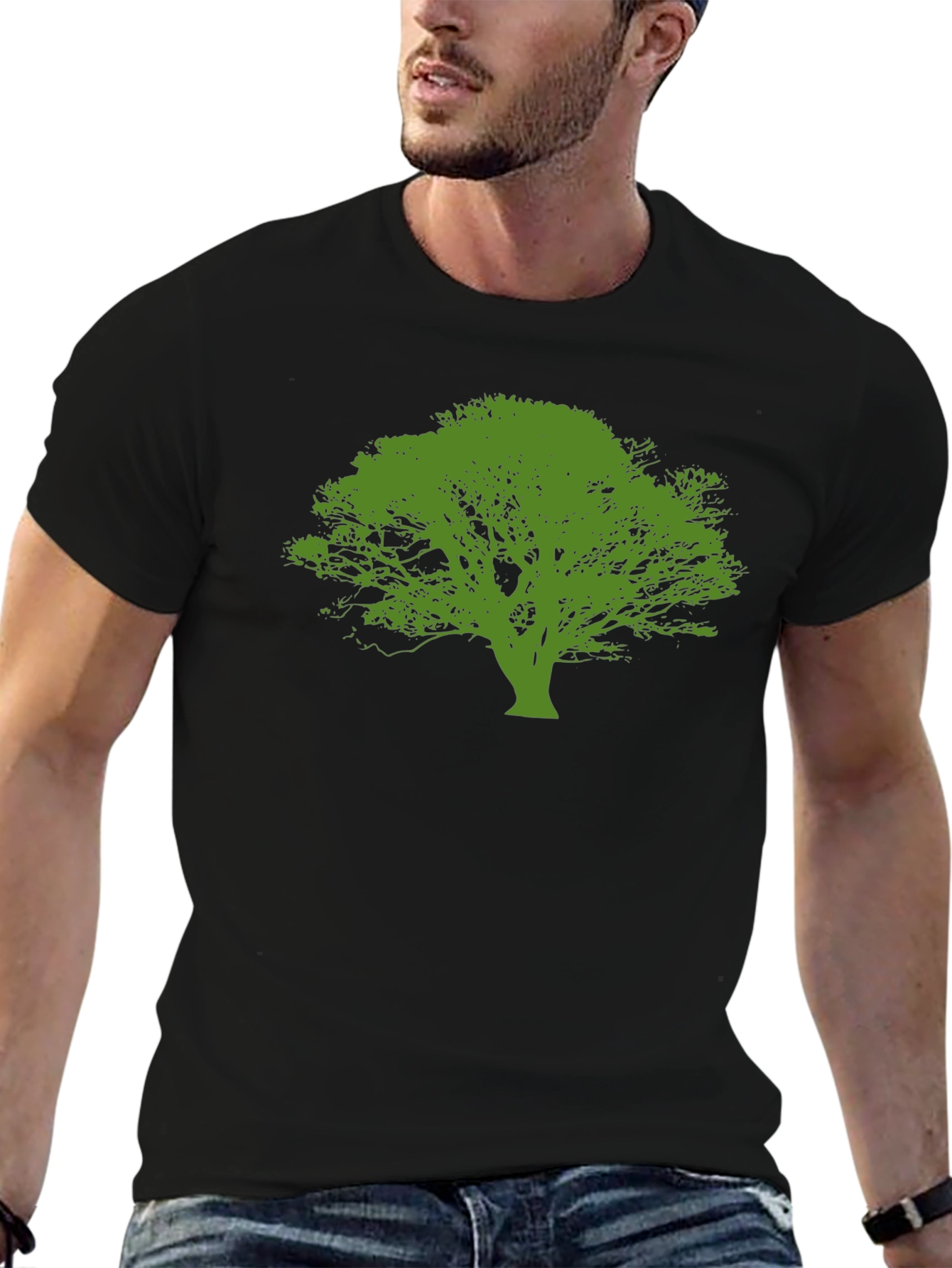 Green Tree Graphic Black T-Shirt