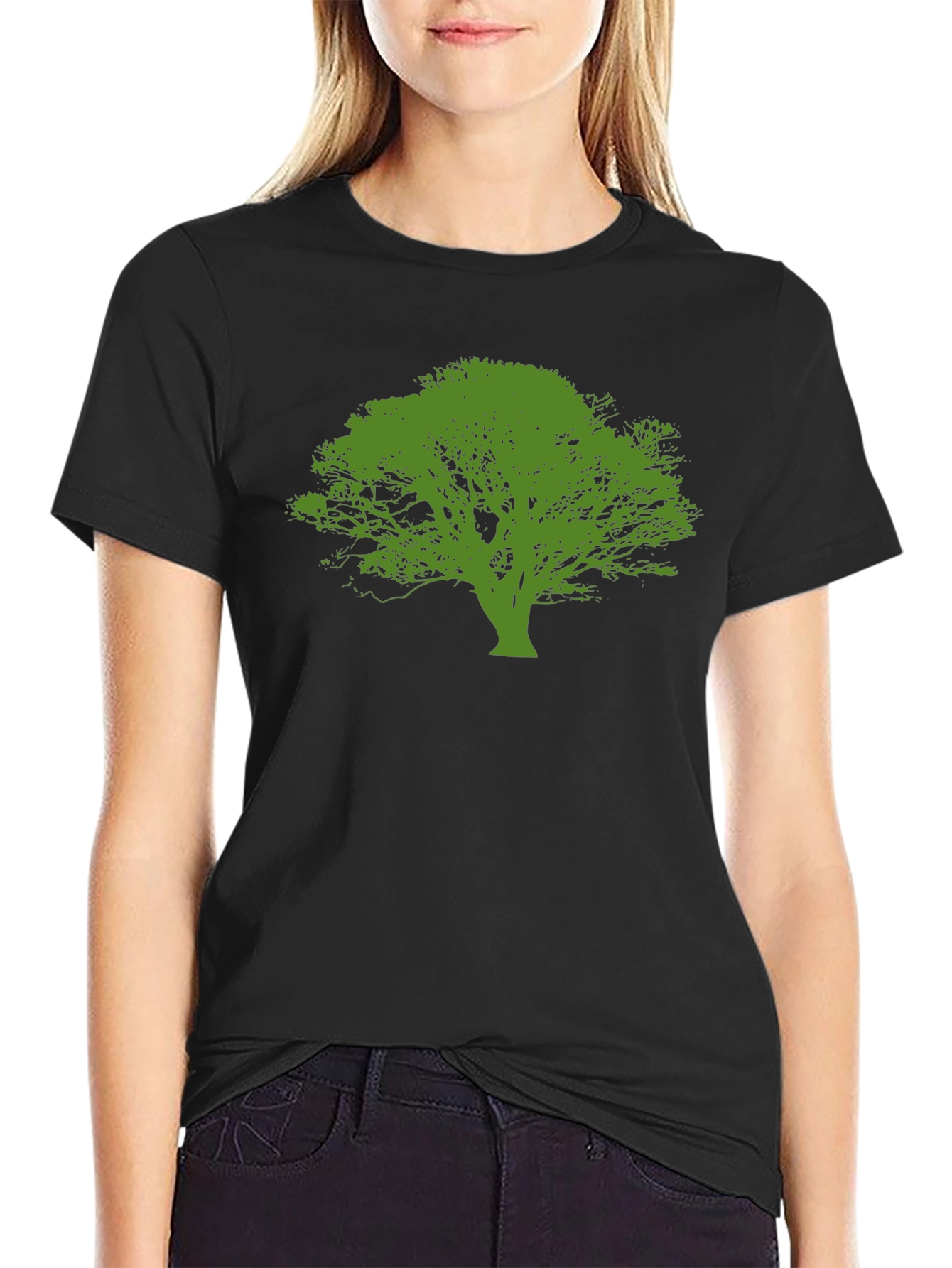 Green Tree Graphic Black T-Shirt