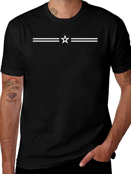 Black T-Shirt with Star Stripe Design