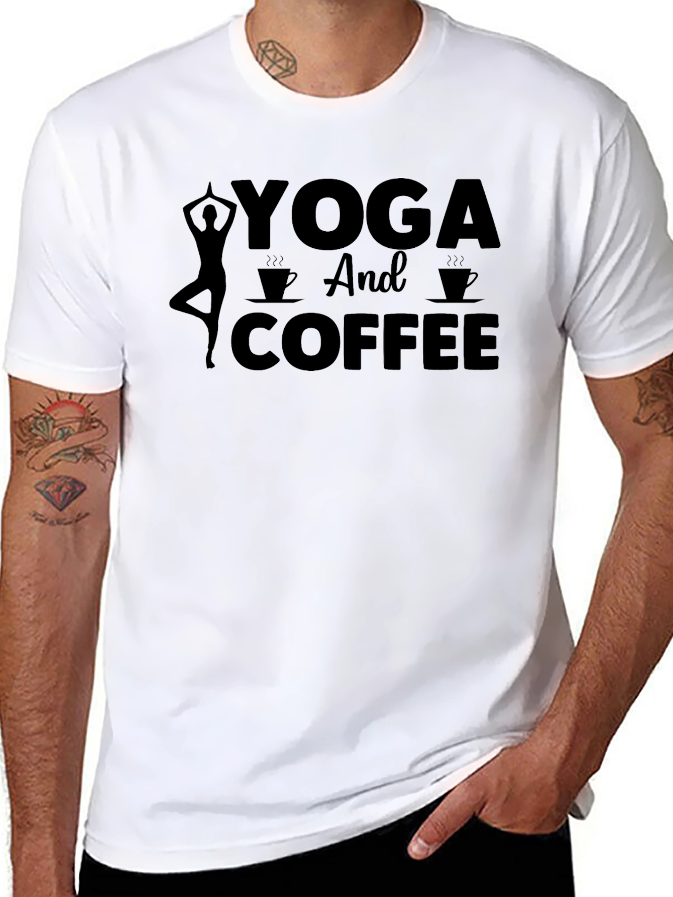 Yoga and Coffee Graphic Tee - Mens Black T-Shirt