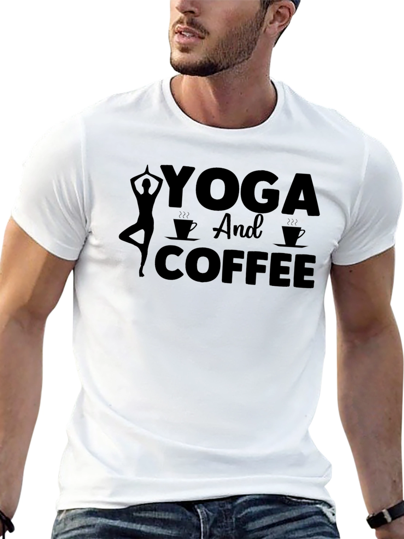 Yoga and Coffee Graphic Tee - Mens Black T-Shirt