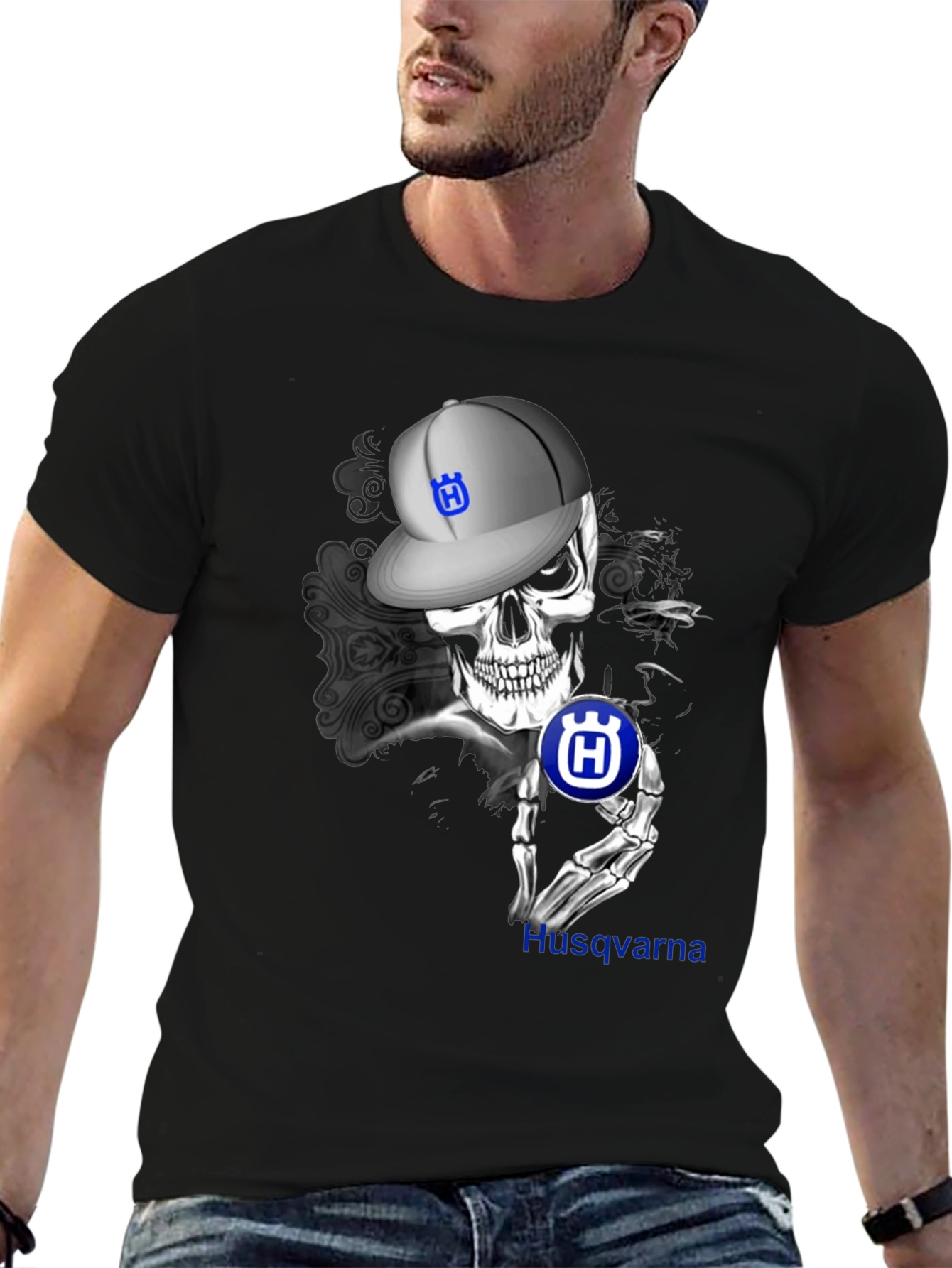 Husqvarna Skull Graphic Tee - Mens Black T-Shirt