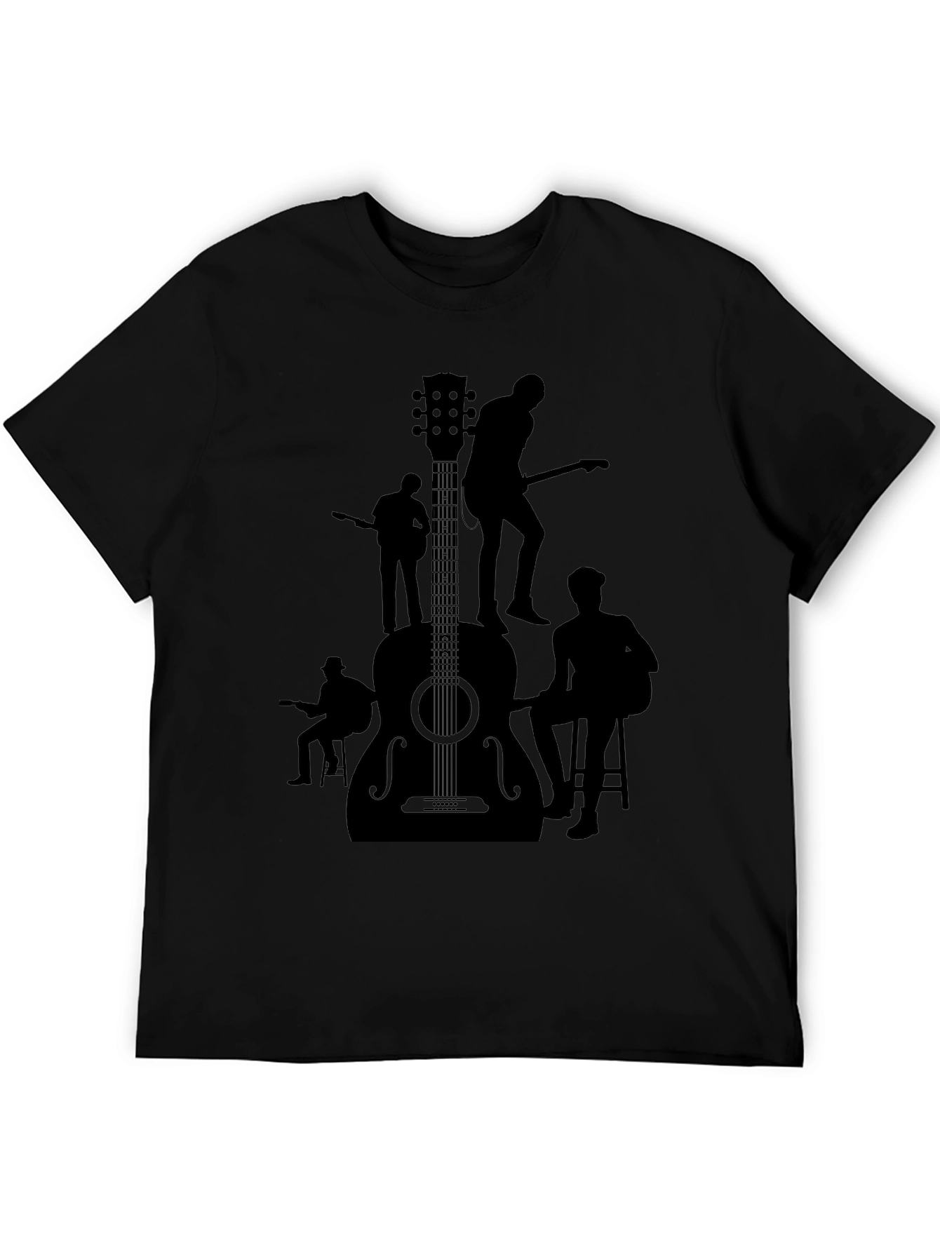 Guitar Band Silhouette Graphic Tee - Black