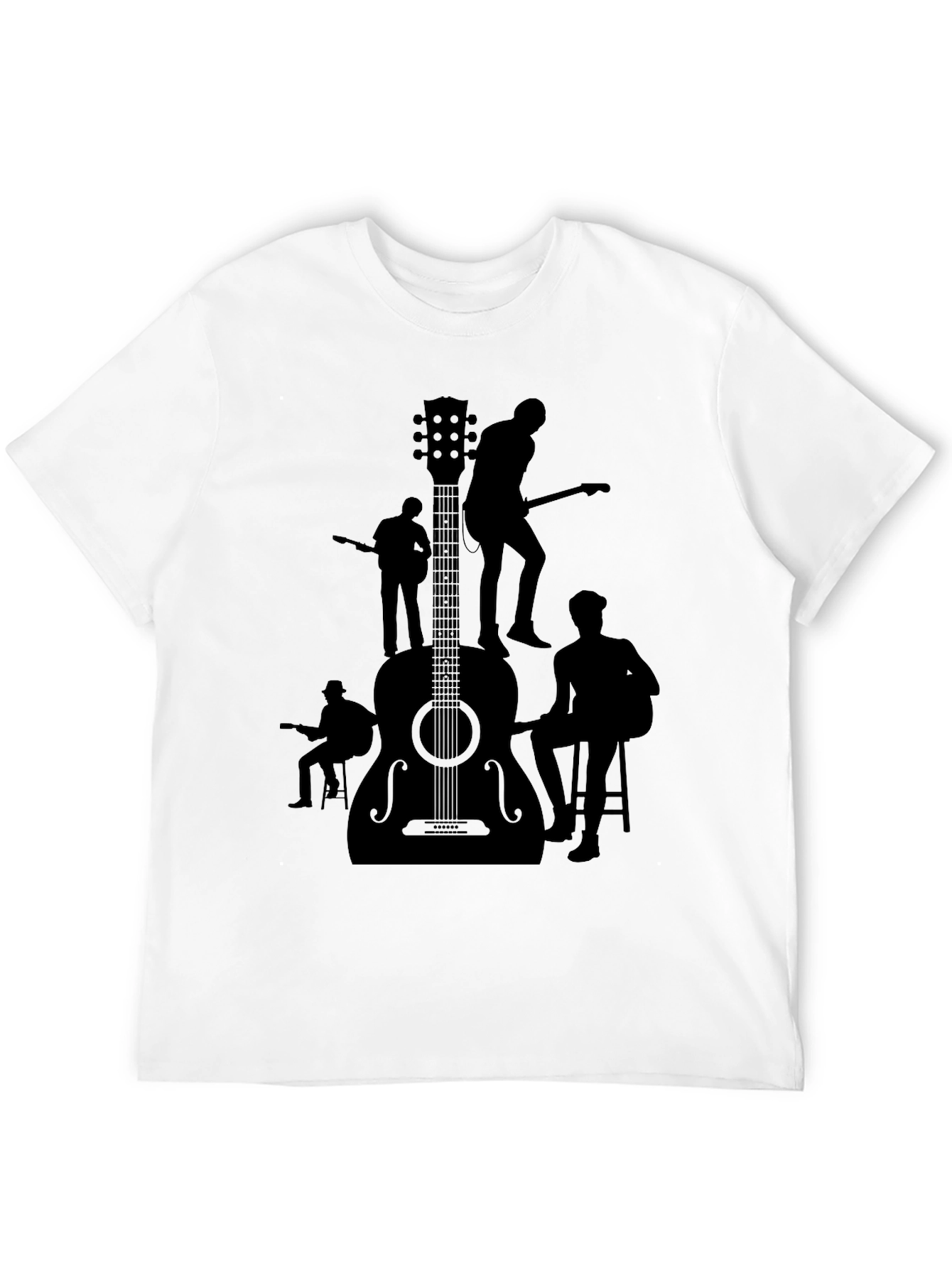 Guitar Band Silhouette Graphic Tee - Black