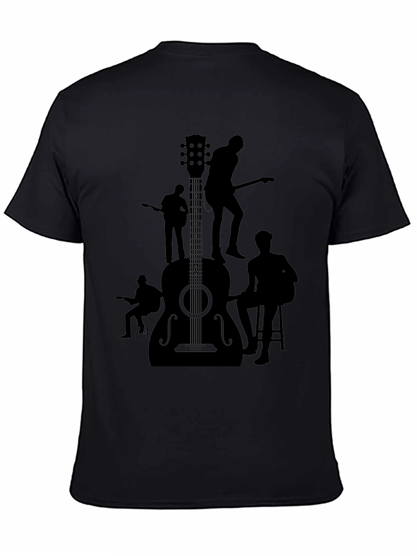 Guitar Band Silhouette Graphic Tee - Black