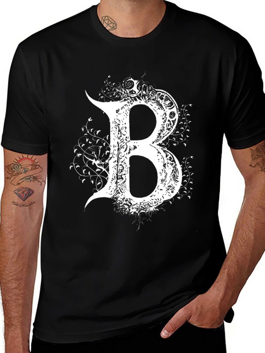 Gothic Letter B T-Shirt - Elegant Dark Style Tee