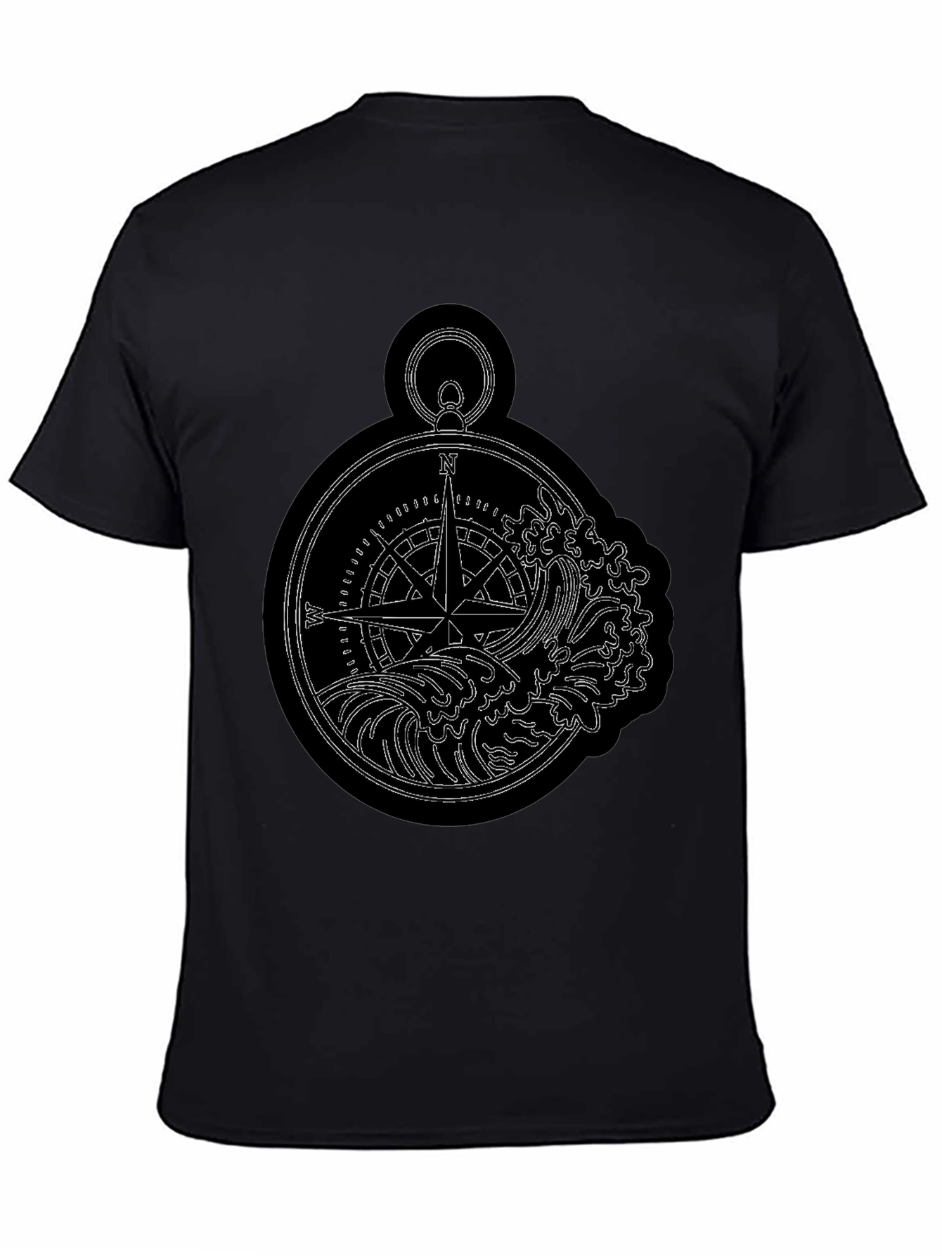 Nautical Compass & Waves Graphic Black T-Shirt