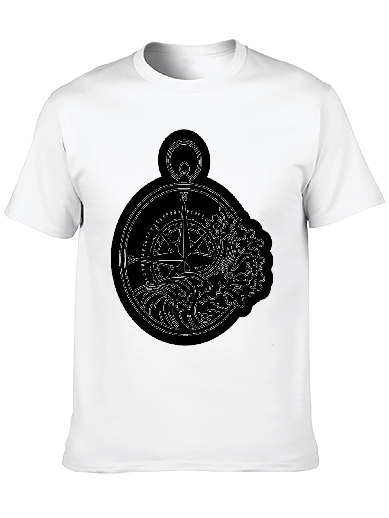 Nautical Compass & Waves Graphic Black T-Shirt