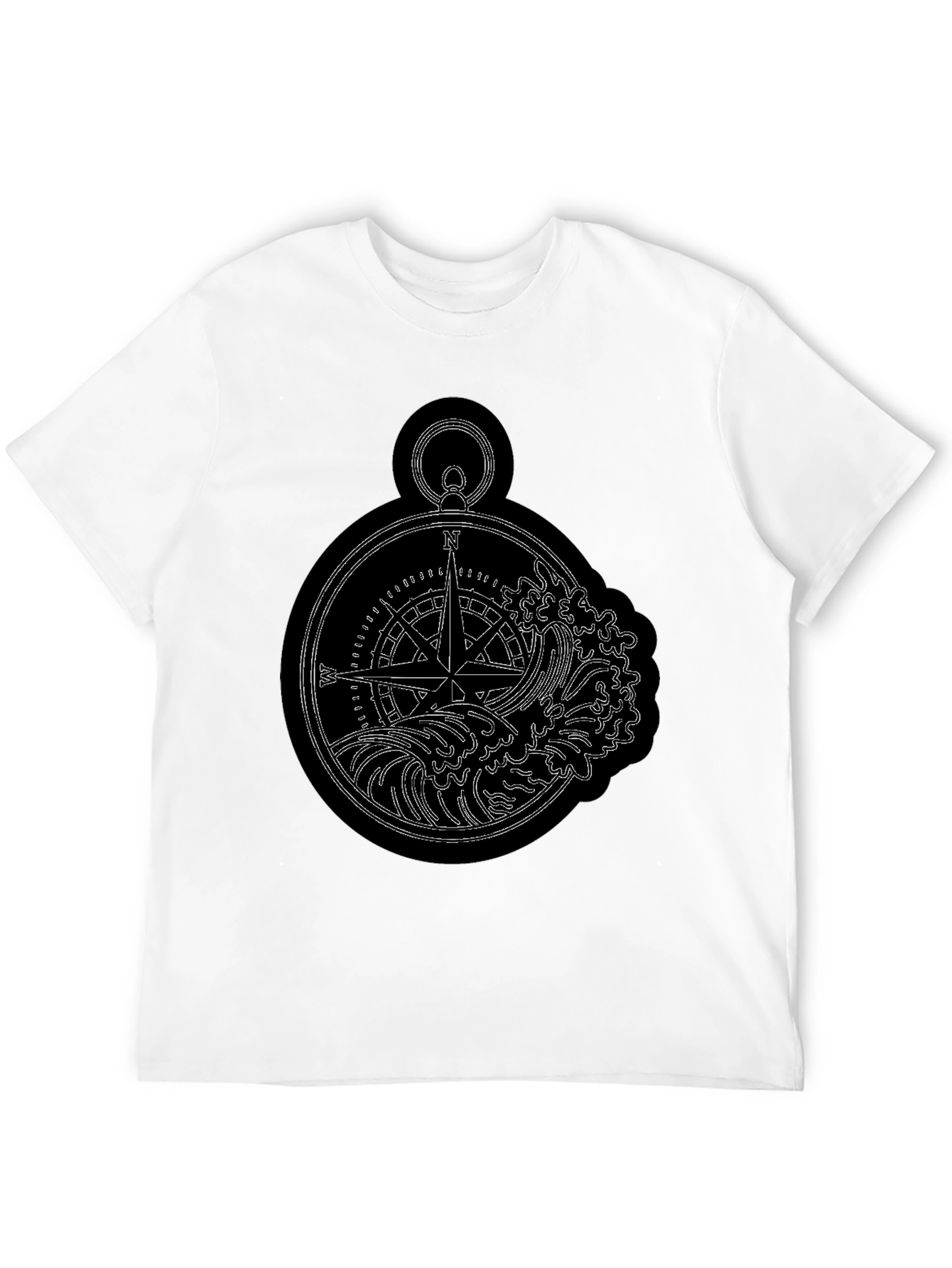 Nautical Compass & Waves Graphic Black T-Shirt