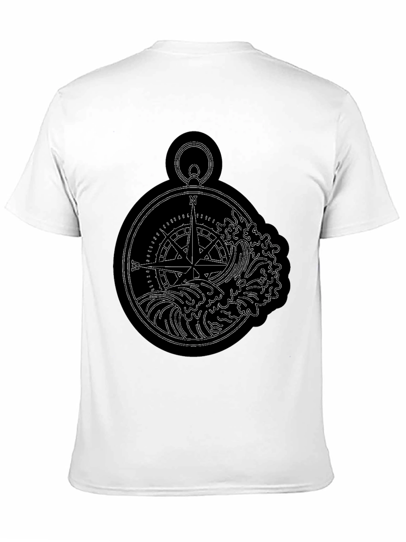 Nautical Compass & Waves Graphic Black T-Shirt