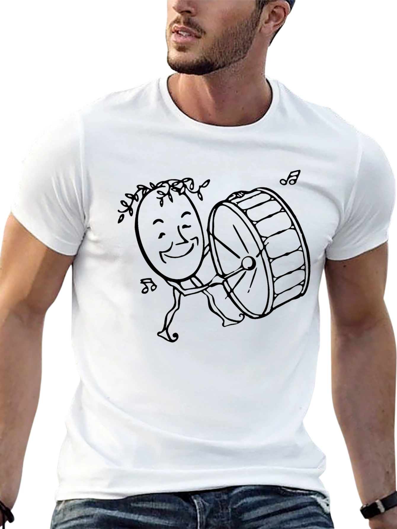 Cartoon Drummer Graphic T-Shirt - Black