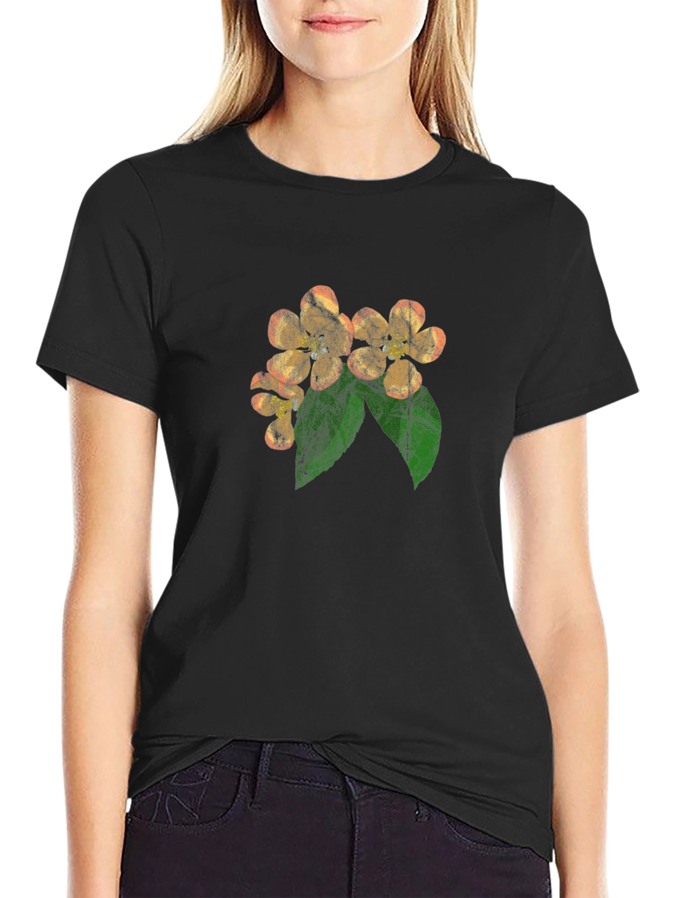 Floral Blossom Print Black T-Shirt