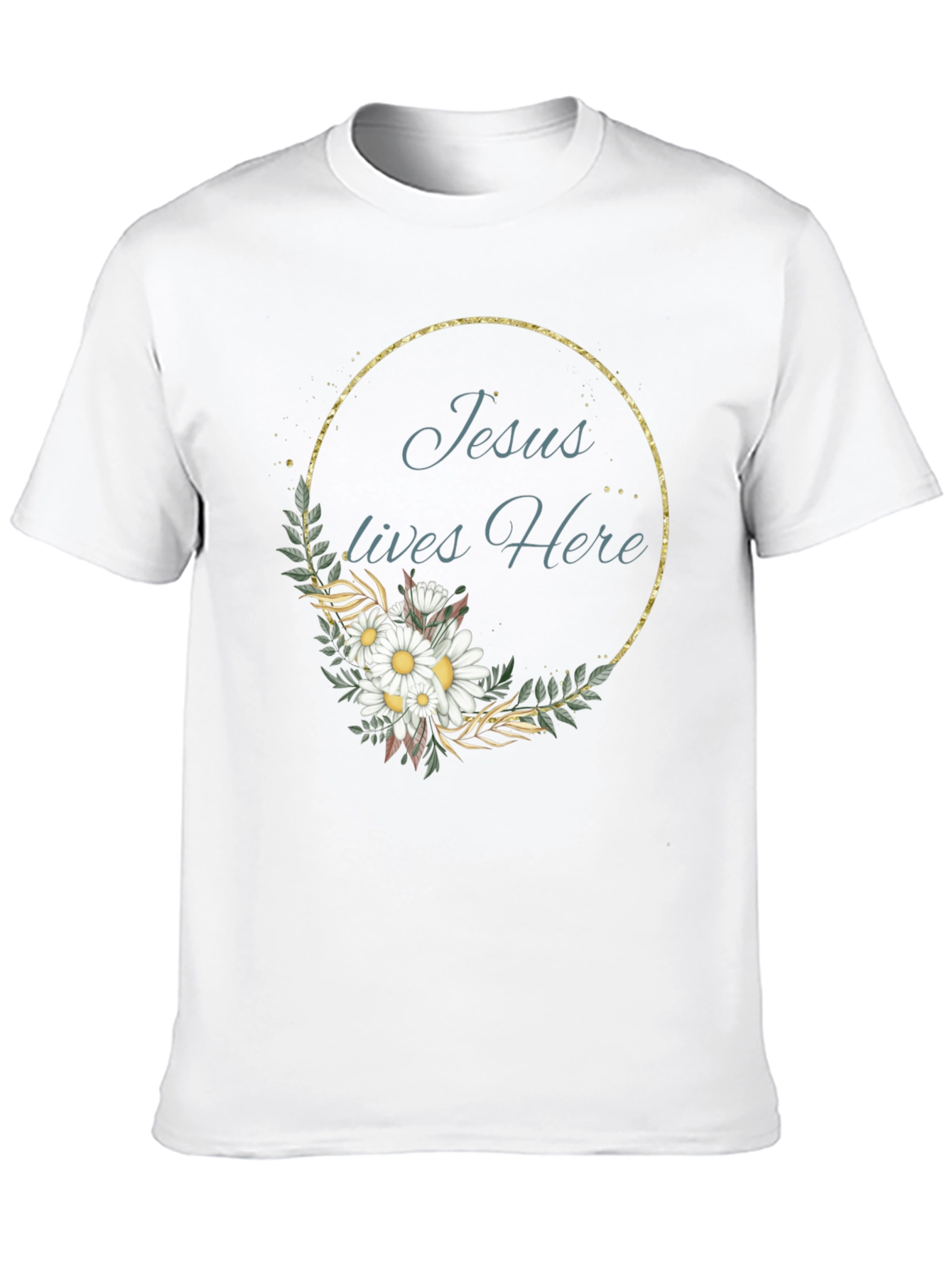 Jesus Lives Here Floral Graphic Black T-Shirt