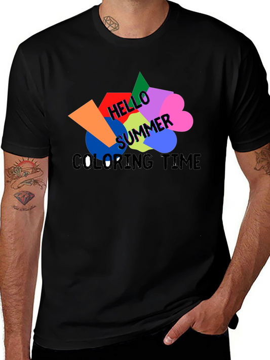 Hello Summer Coloring Time Black T-Shirt