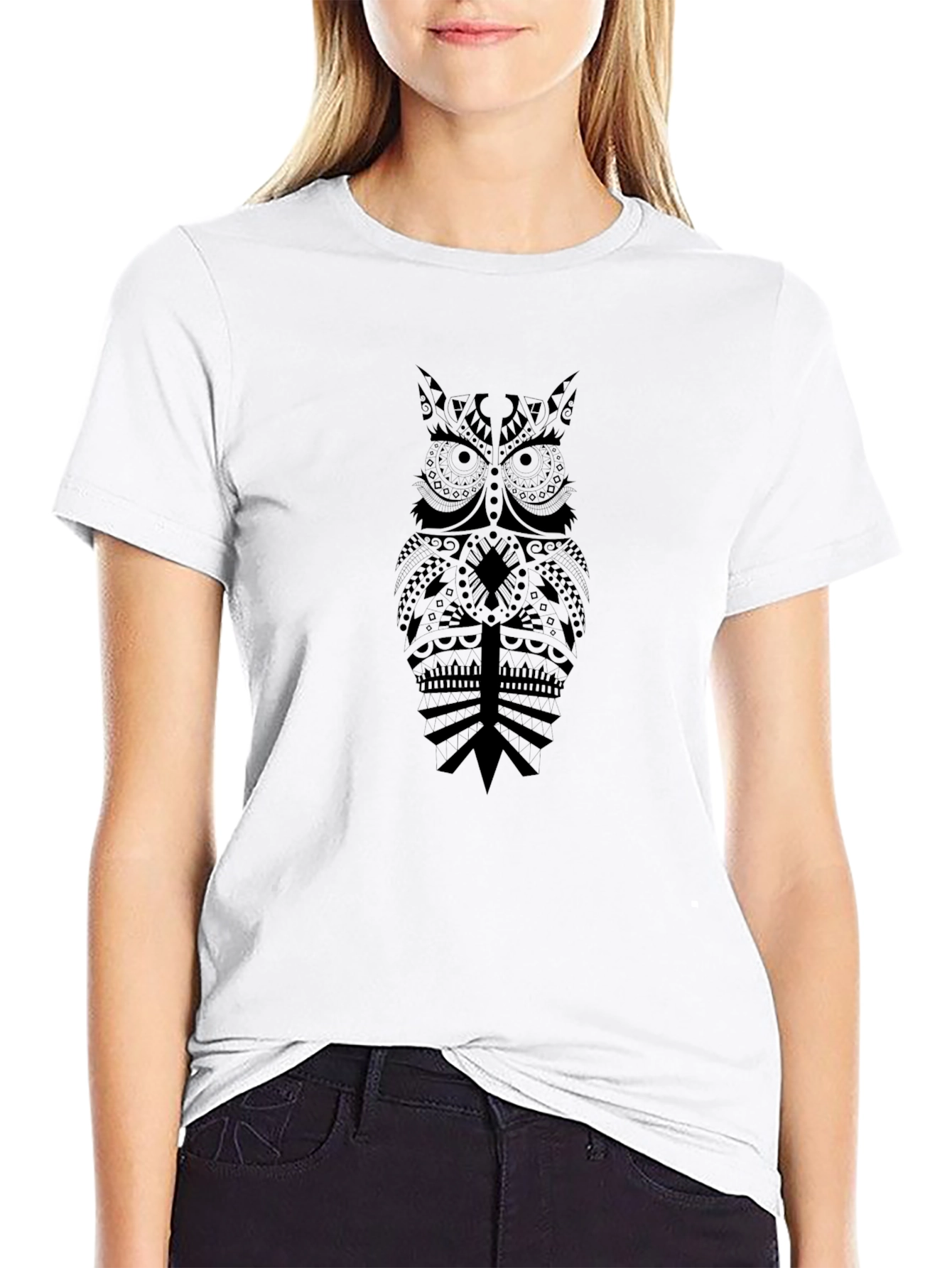 Black Owl Graphic Print T-Shirt