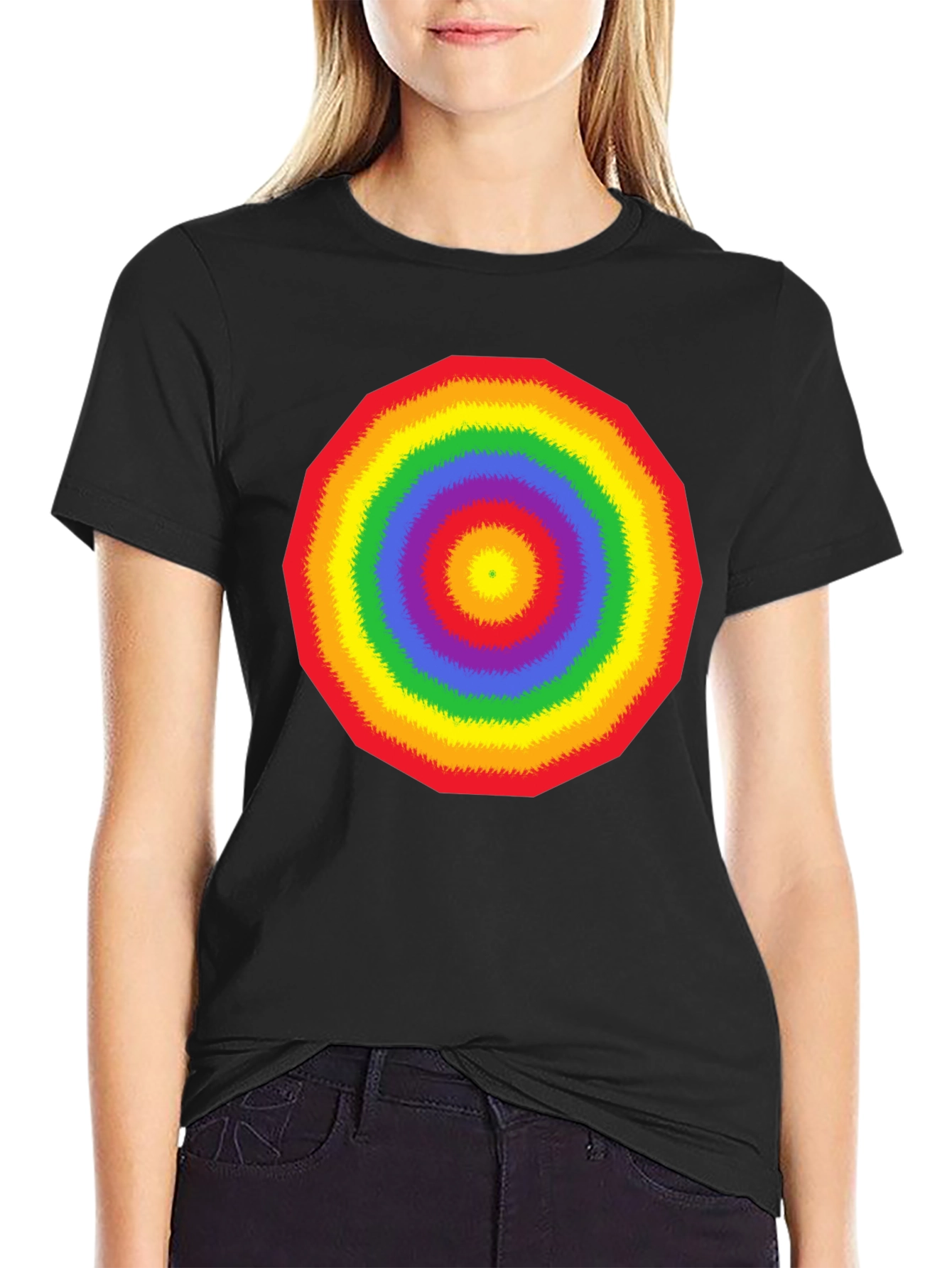Rainbow Circle Graphic Black T-Shirt
