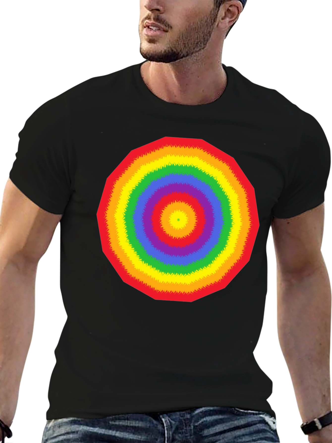 Rainbow Circle Graphic Black T-Shirt