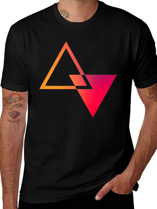 Geometric Triangle Graphic Tee - Stylish Mens Black T-Shirt